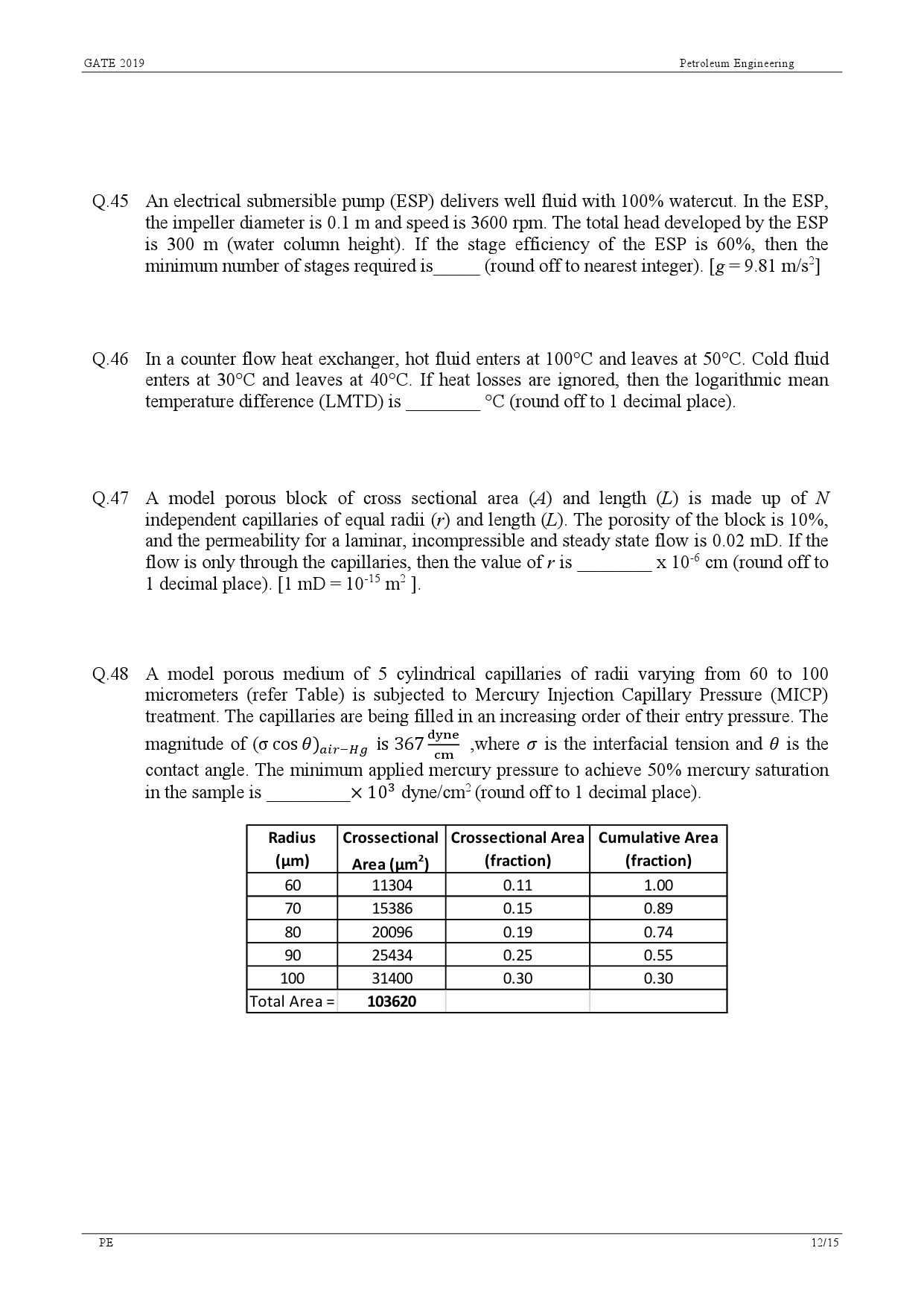 GATE Exam Question Paper 2019 Petroleum Engineering 15