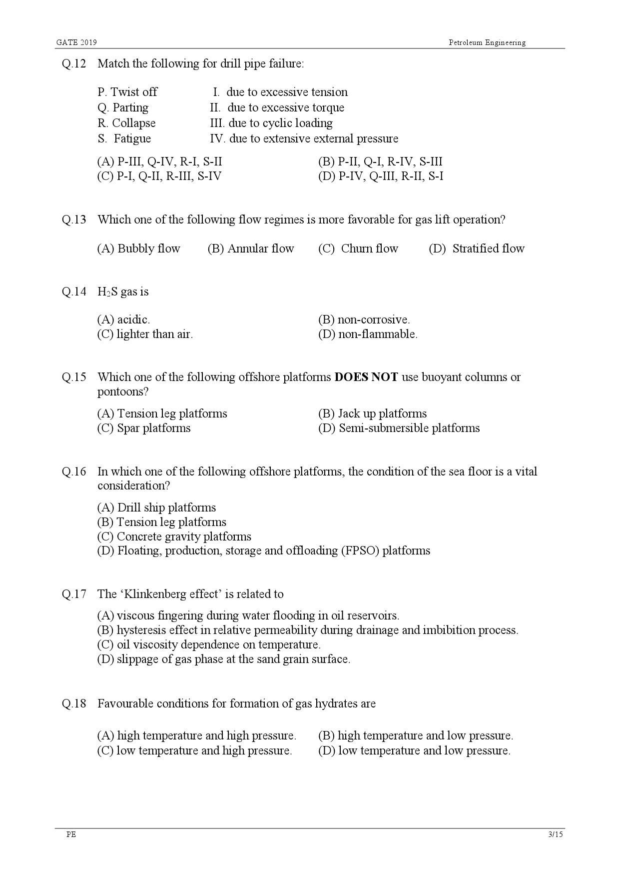 GATE Exam Question Paper 2019 Petroleum Engineering 6