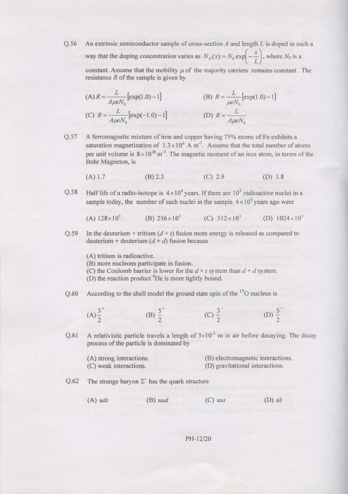 GATE Exam Question Paper 2007 Physics 12