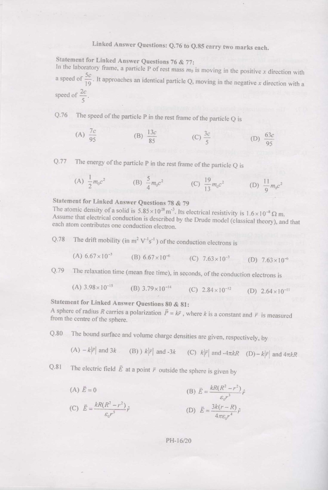 GATE Exam Question Paper 2007 Physics 16