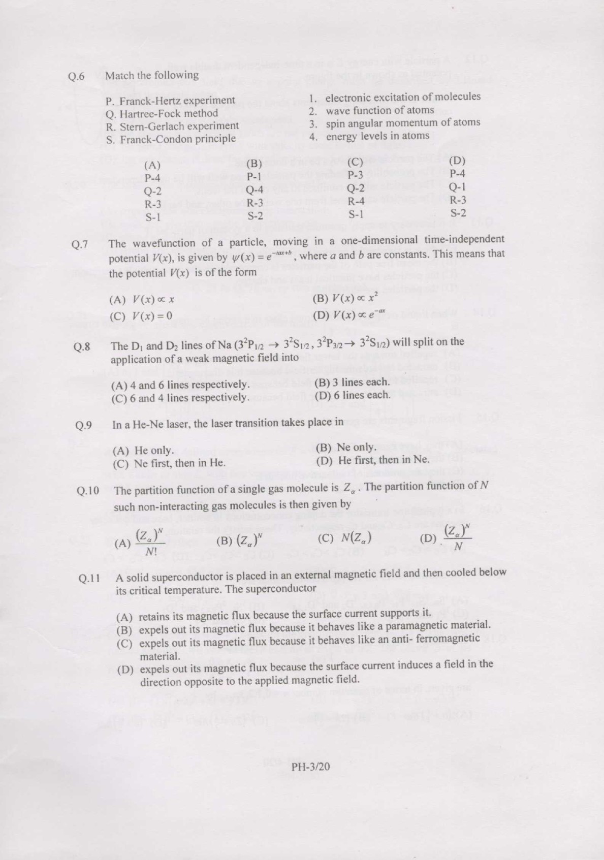 GATE Exam Question Paper 2007 Physics 3