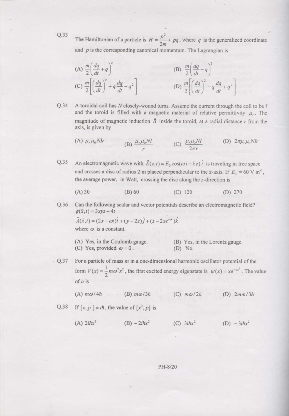 GATE Exam Question Paper 2007 Physics 8