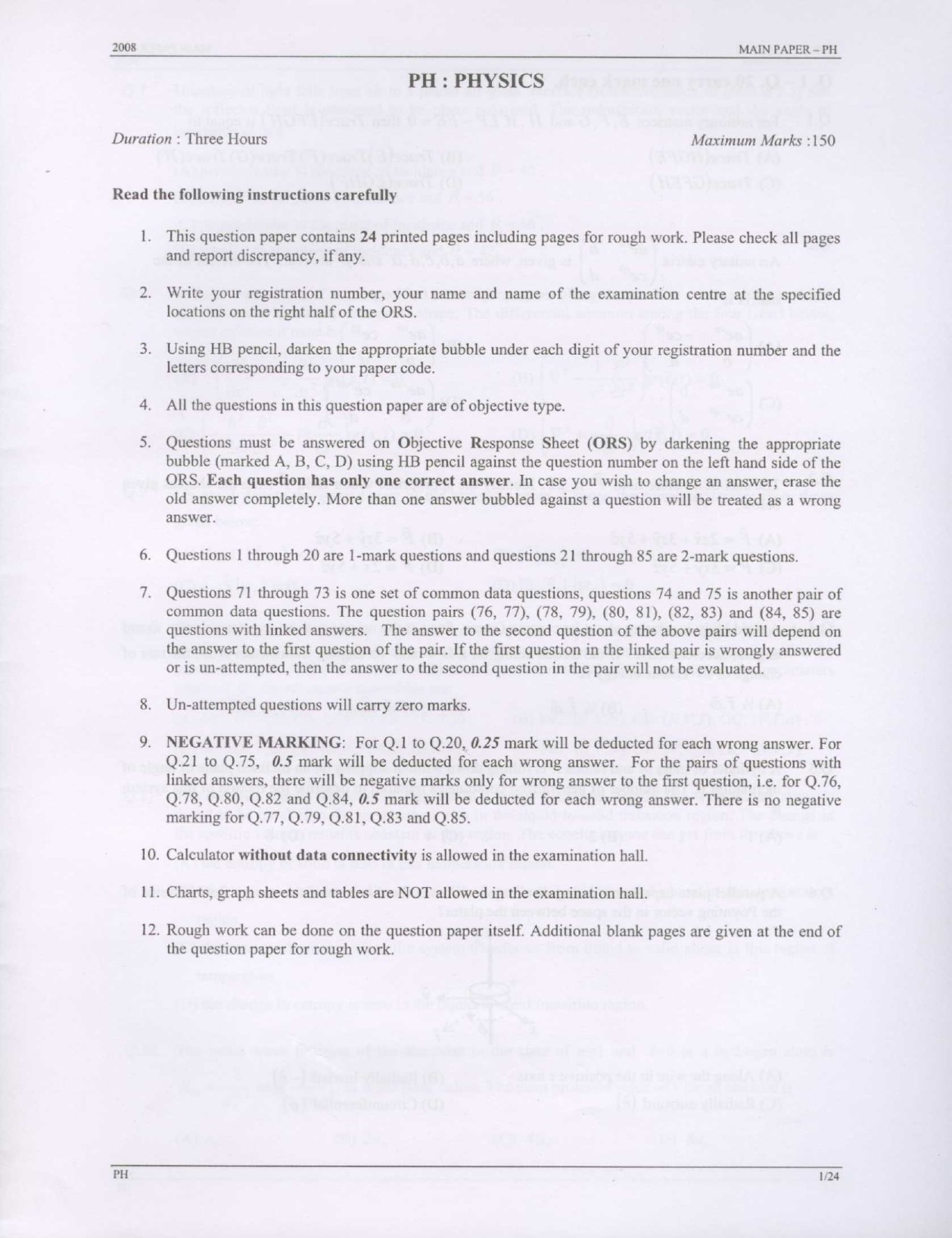 GATE Exam Question Paper 2008 Physics 1