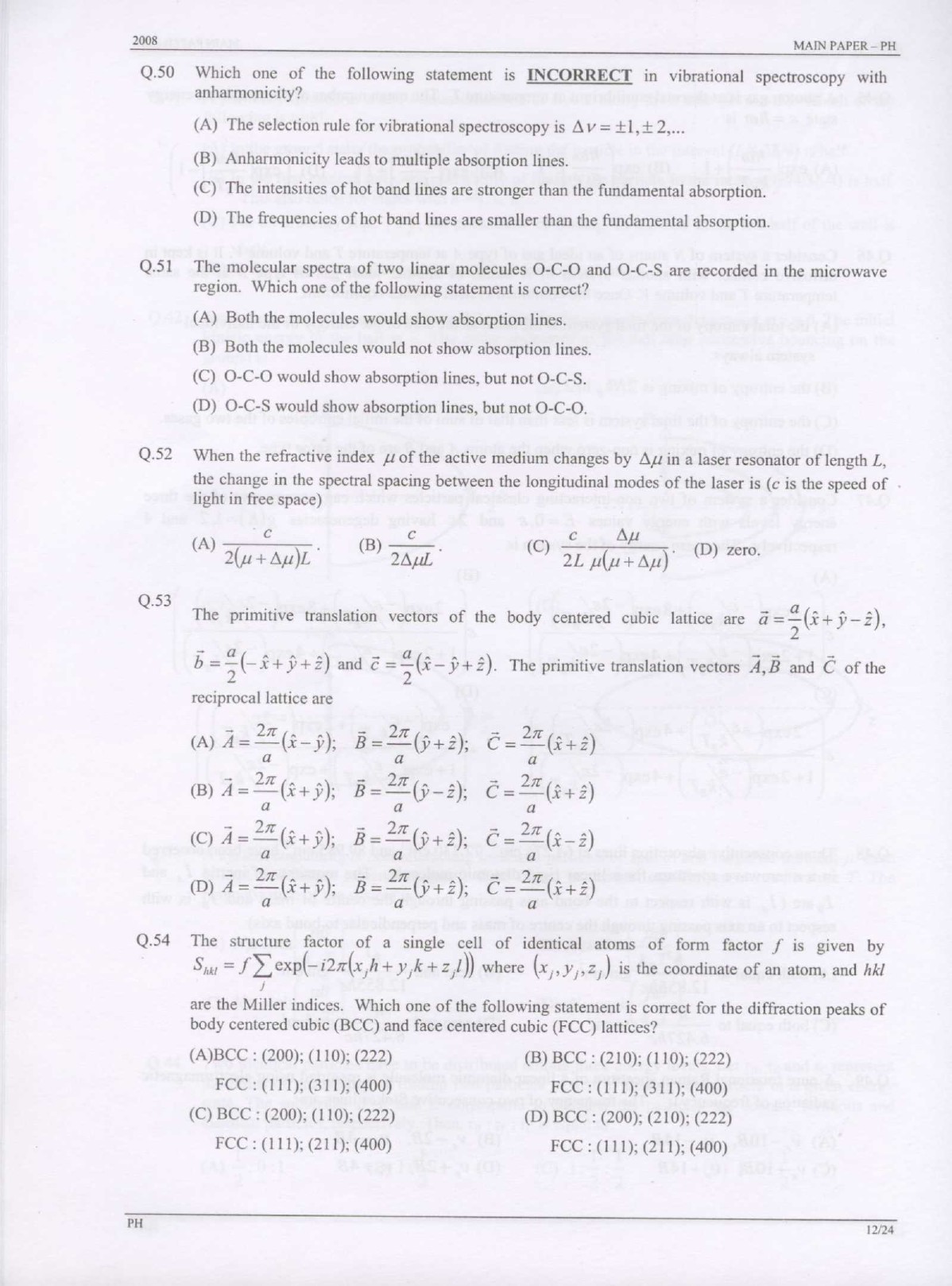 GATE Exam Question Paper 2008 Physics 12