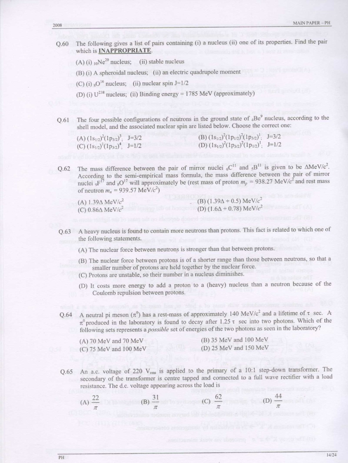 GATE Exam Question Paper 2008 Physics 14