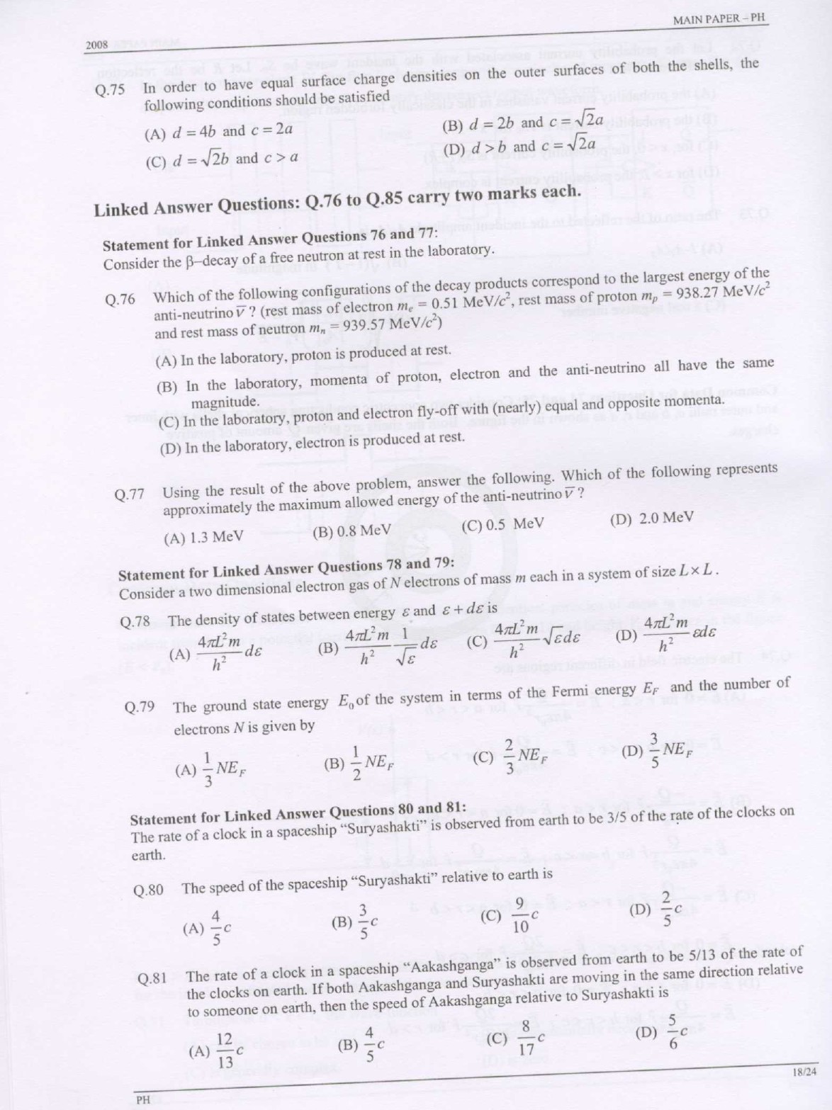 GATE Exam Question Paper 2008 Physics 18