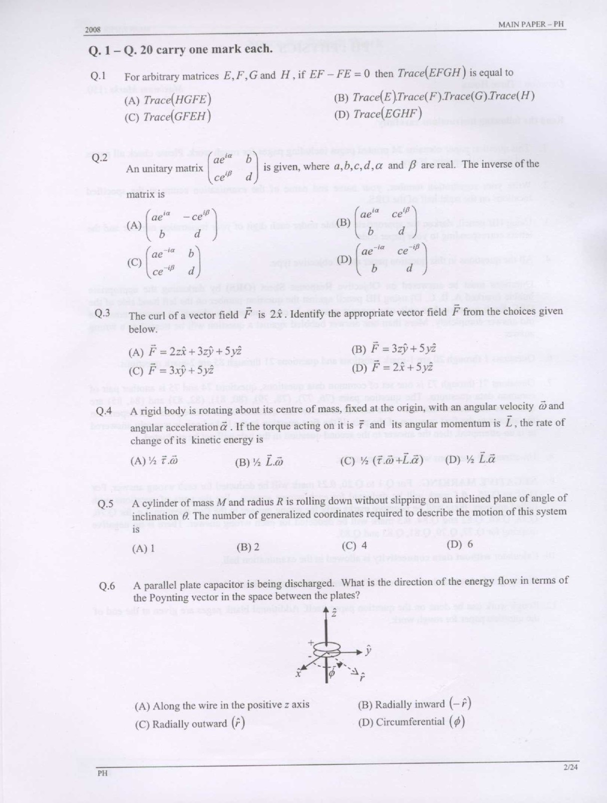 GATE Exam Question Paper 2008 Physics 2