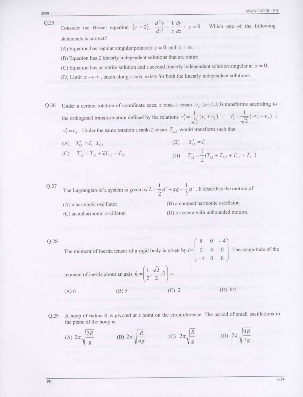 GATE Exam Question Paper 2008 Physics 6
