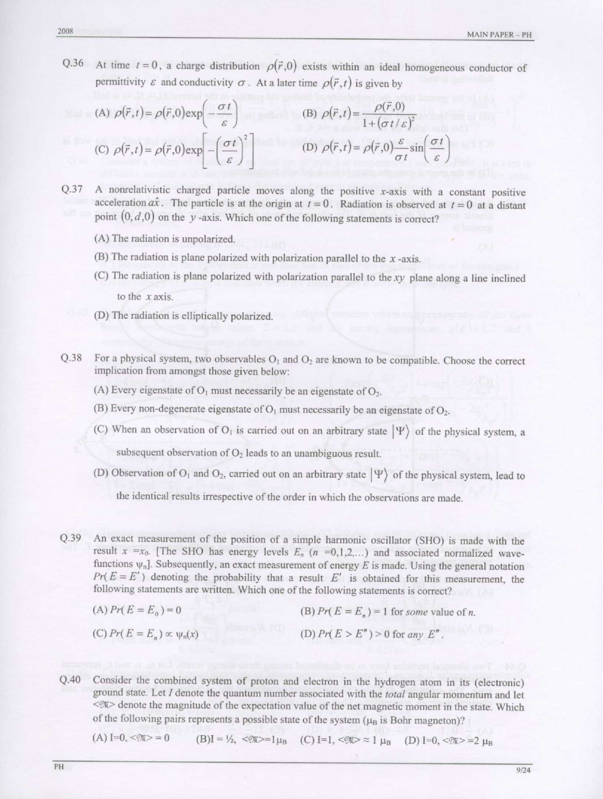 GATE Exam Question Paper 2008 Physics 9