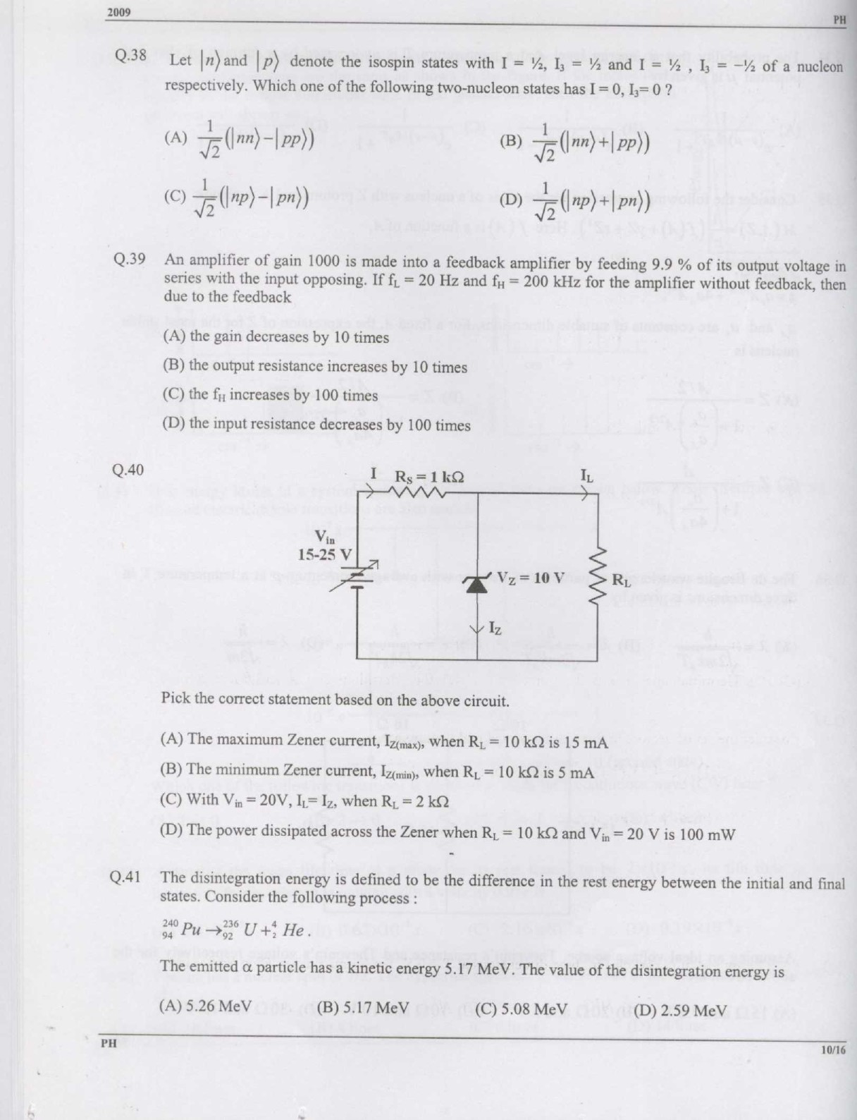 GATE Exam Question Paper 2009 Physics 10