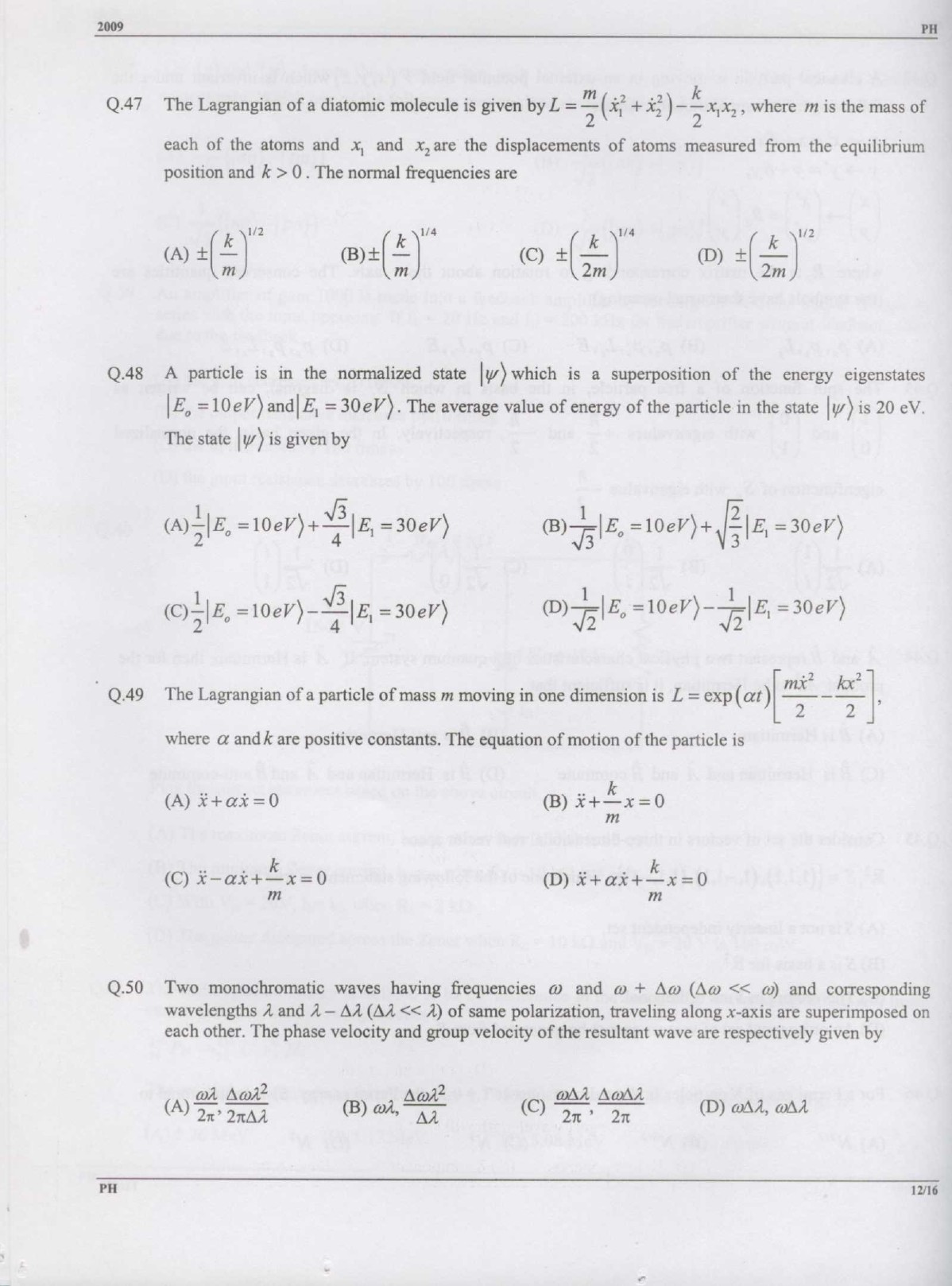 GATE Exam Question Paper 2009 Physics 12