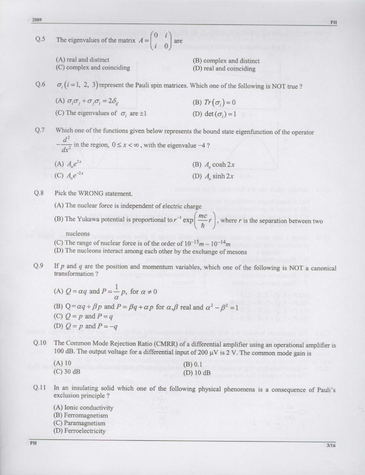 GATE Exam Question Paper 2009 Physics 3