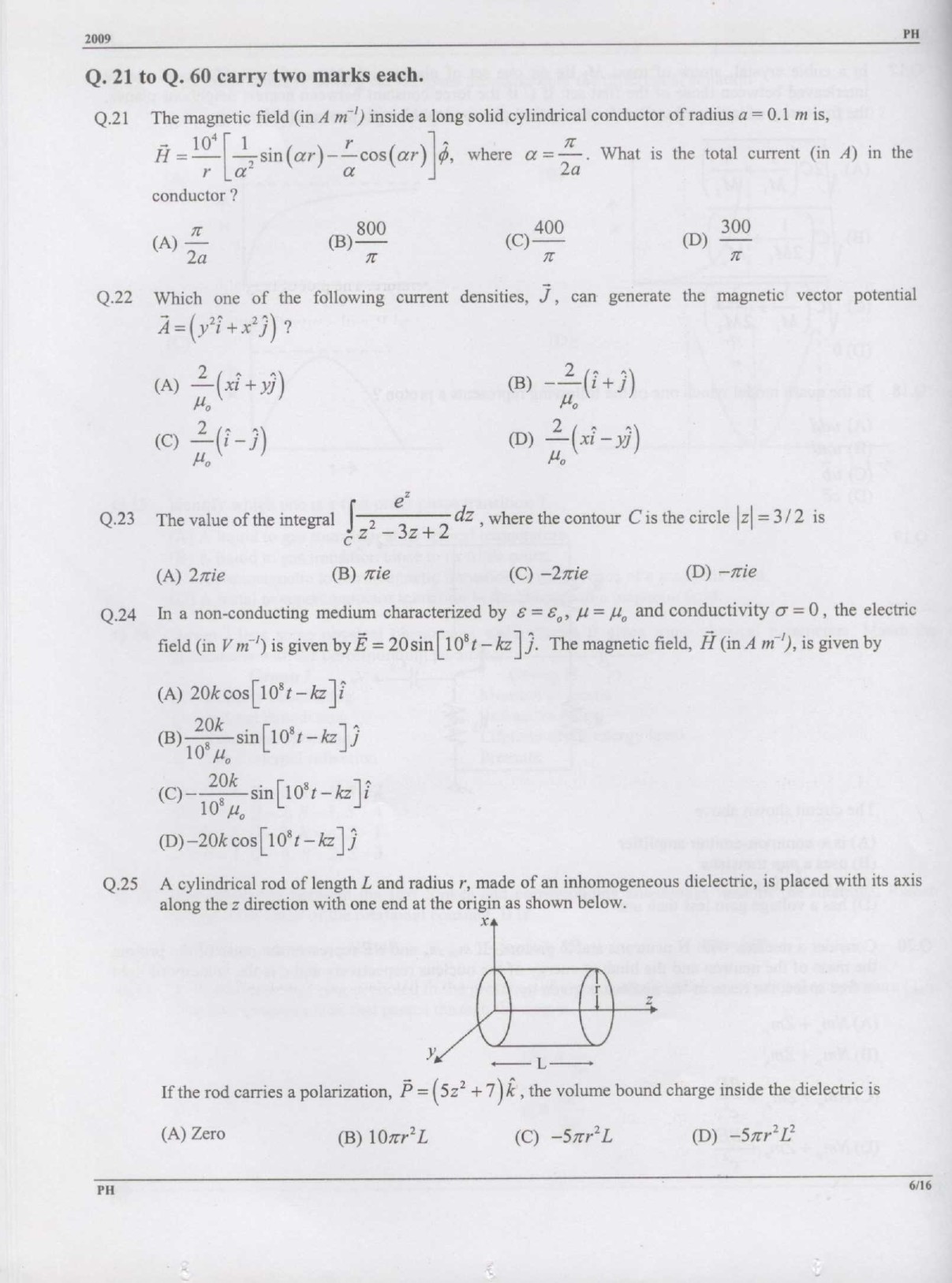 GATE Exam Question Paper 2009 Physics 6