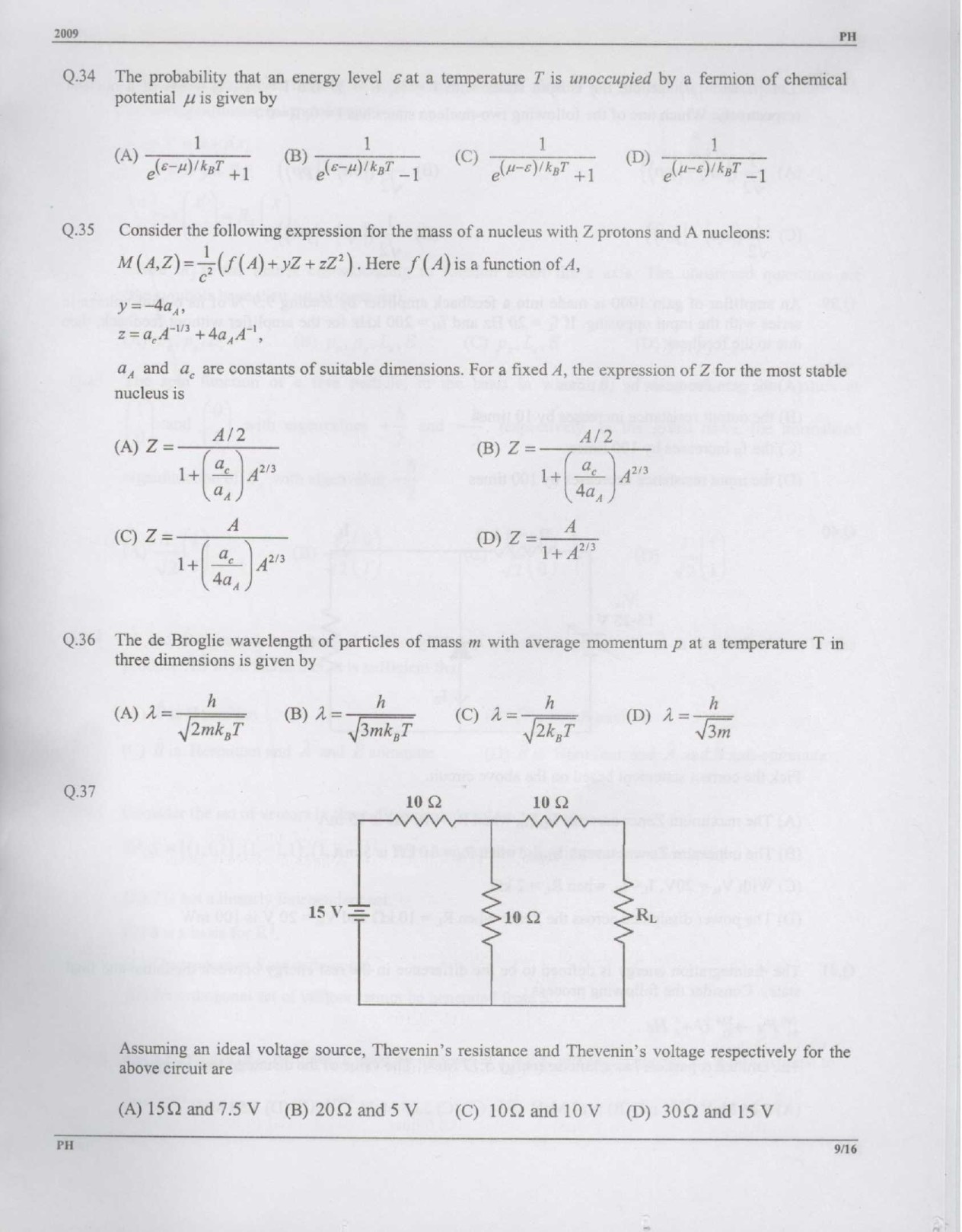 GATE Exam Question Paper 2009 Physics 9