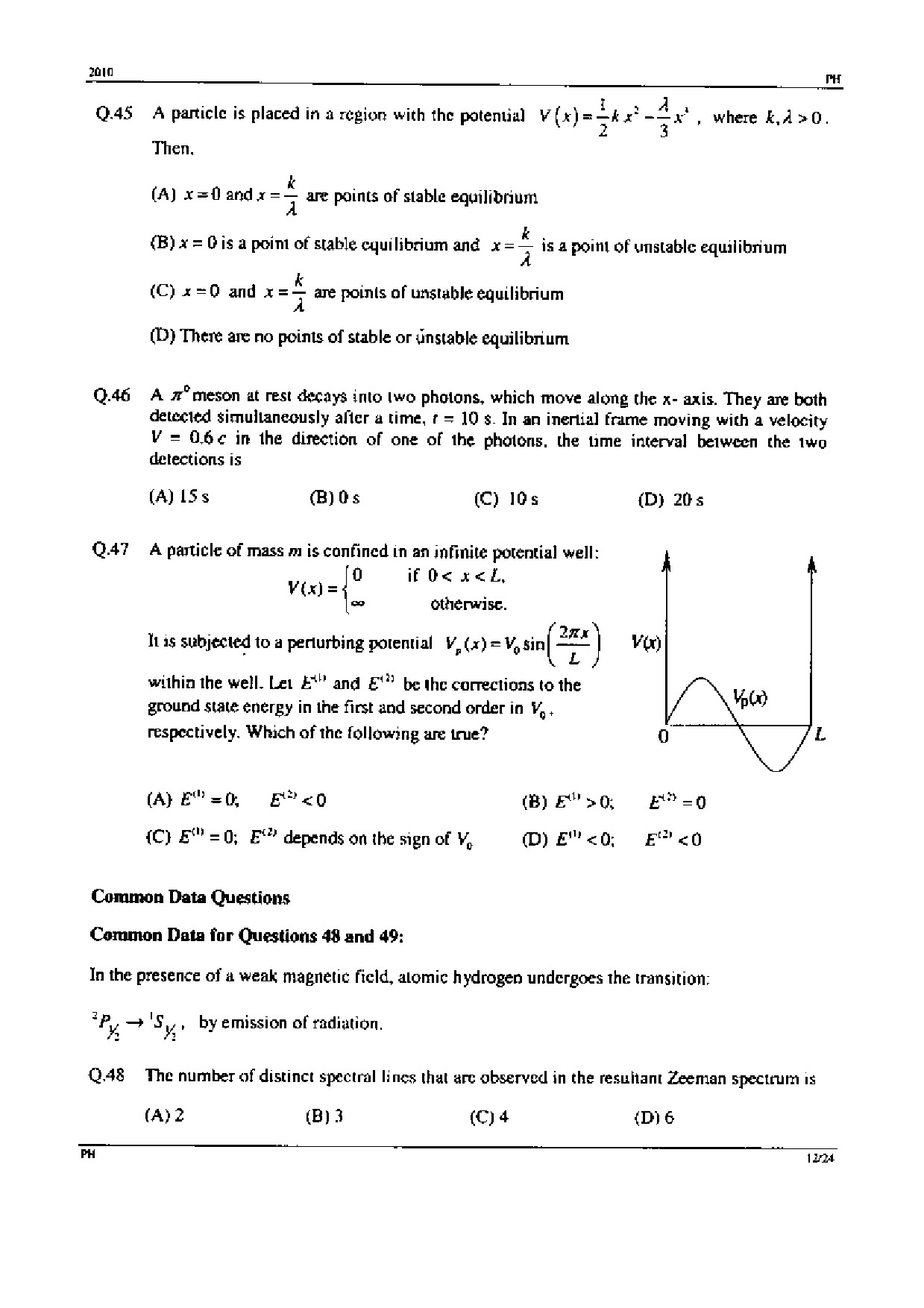 GATE Exam Question Paper 2010 Physics 12