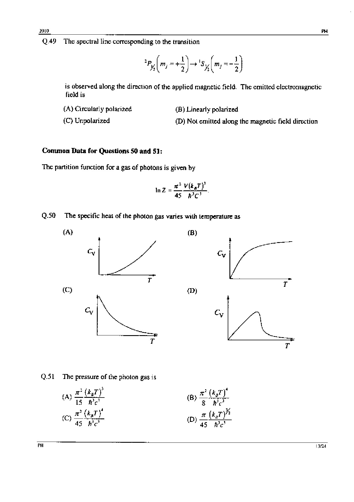 GATE Exam Question Paper 2010 Physics 13