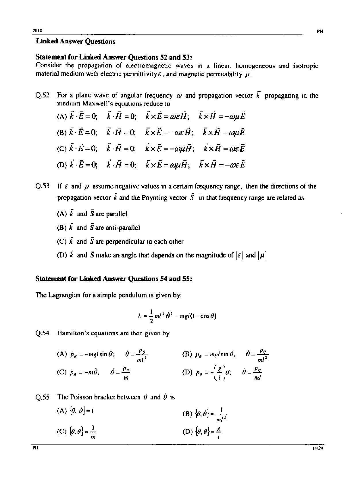 GATE Exam Question Paper 2010 Physics 14