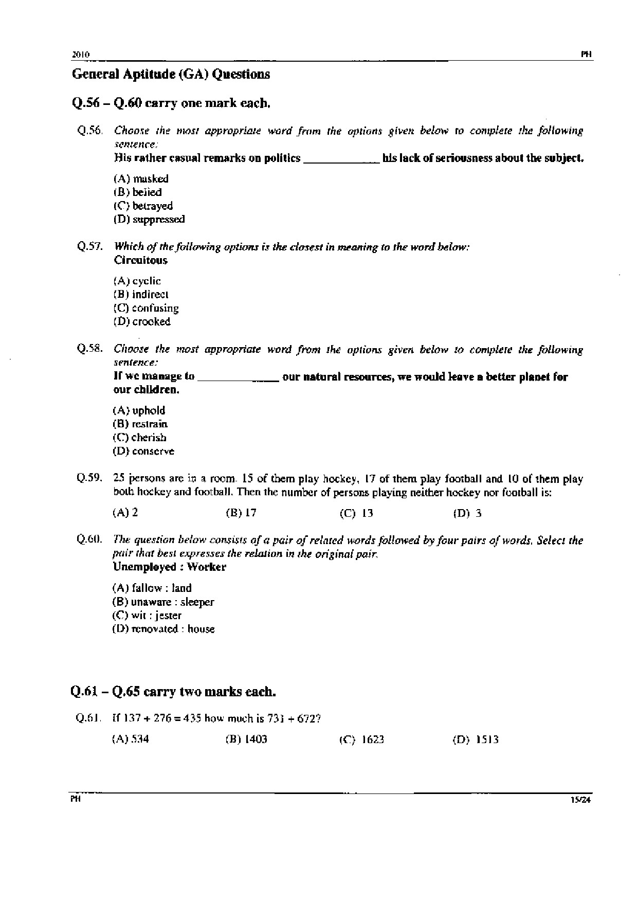 GATE Exam Question Paper 2010 Physics 15