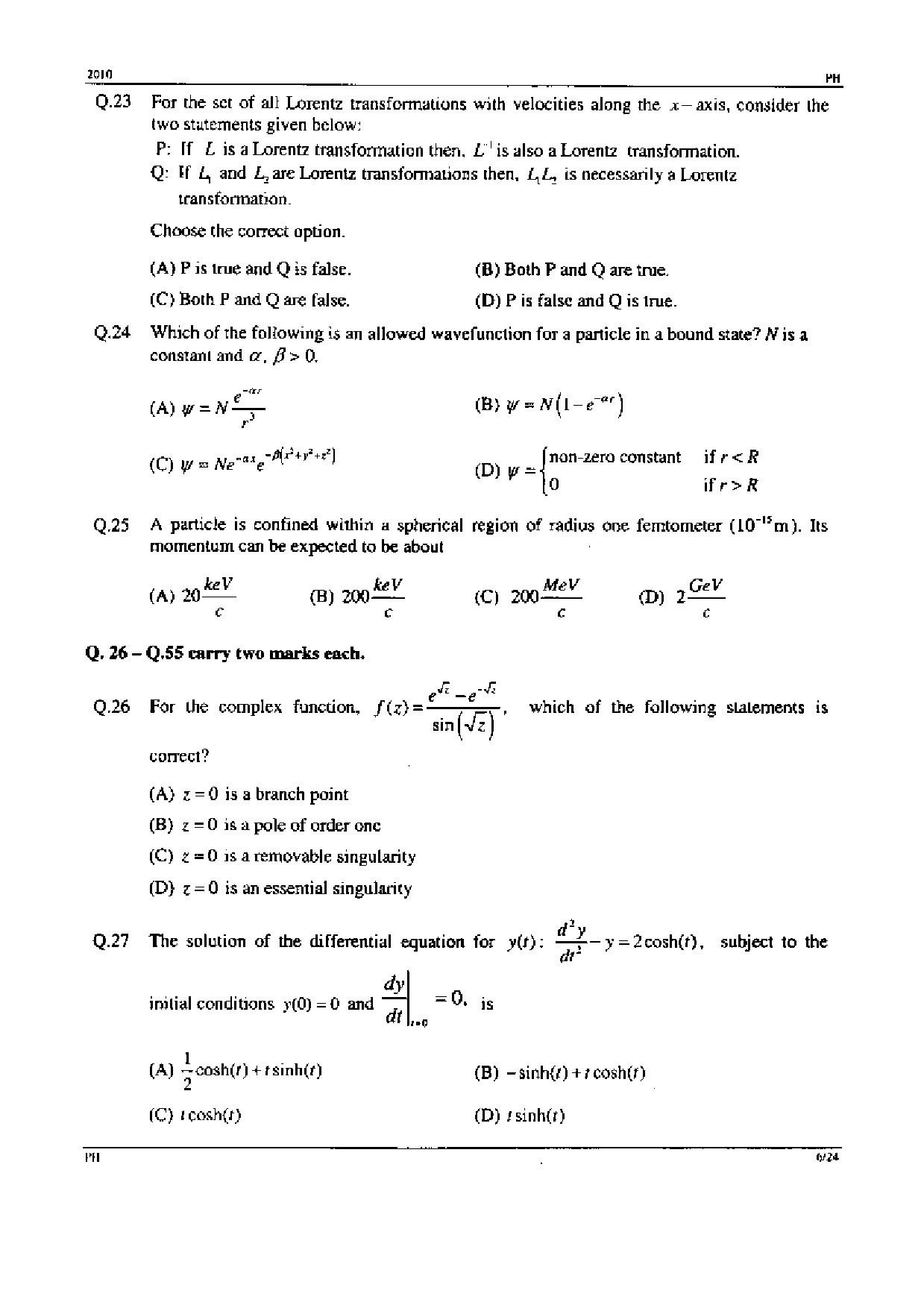 GATE Exam Question Paper 2010 Physics 6