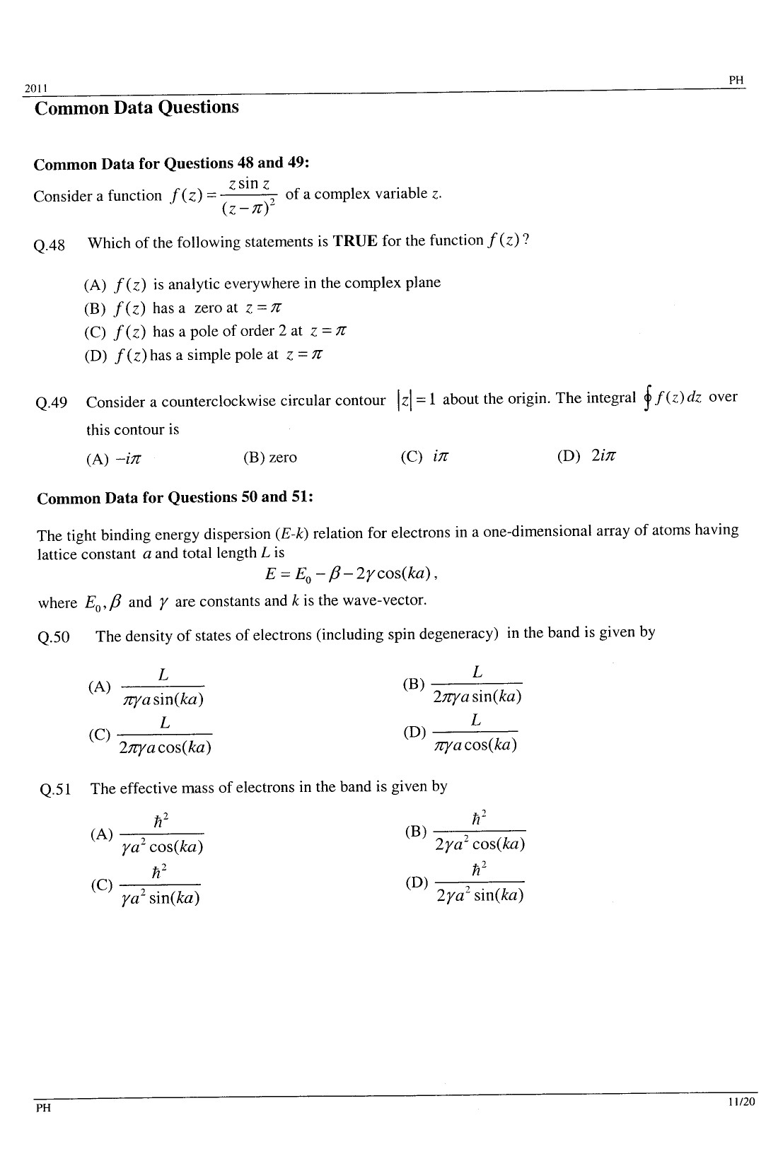 GATE Exam Question Paper 2011 Physics 11