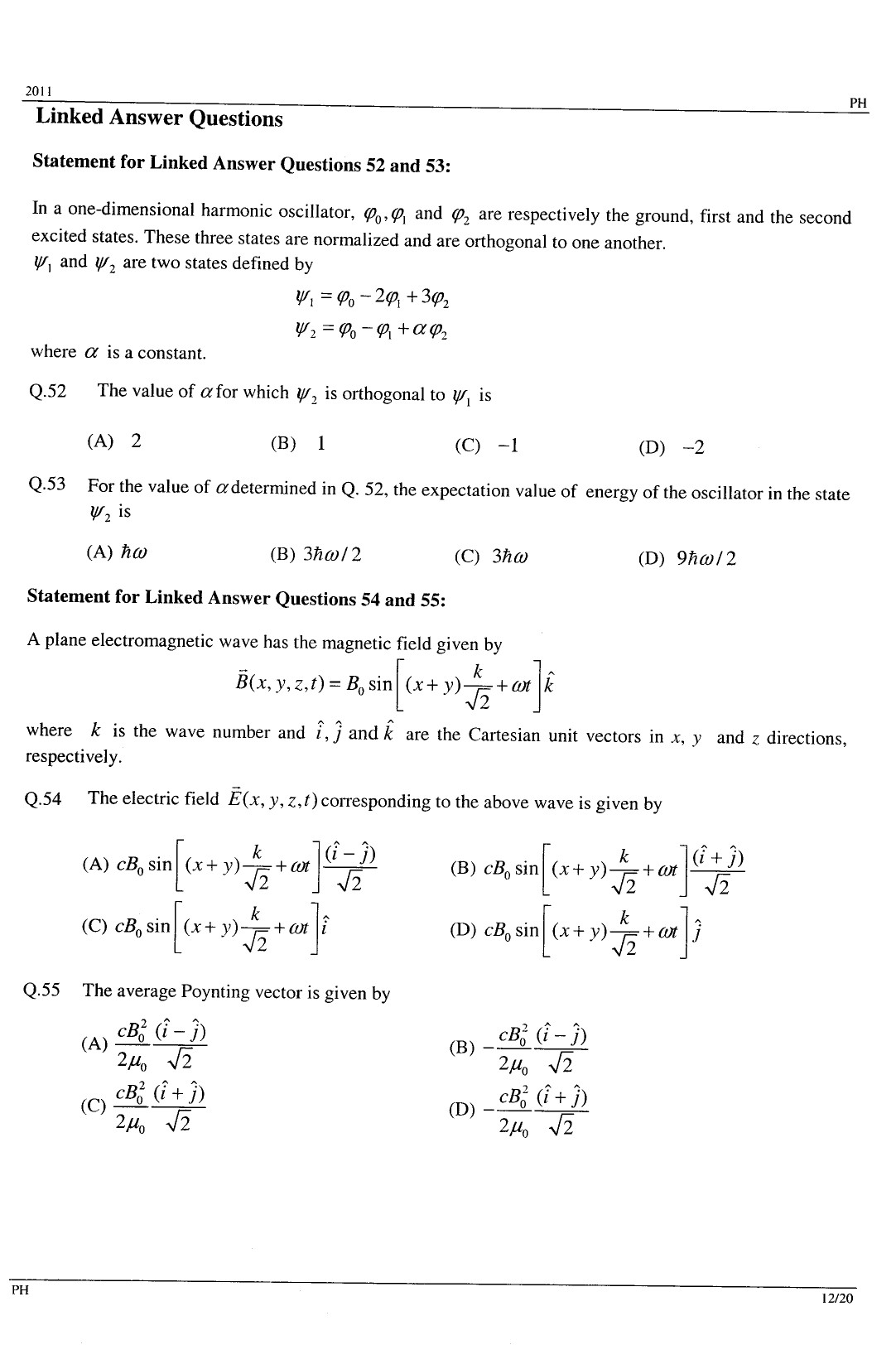 GATE Exam Question Paper 2011 Physics 12