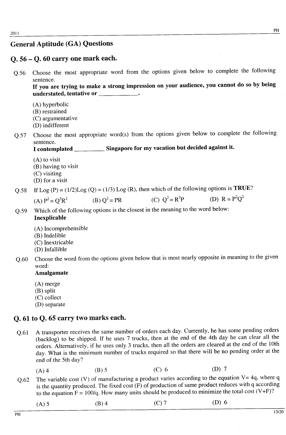 GATE Exam Question Paper 2011 Physics 13