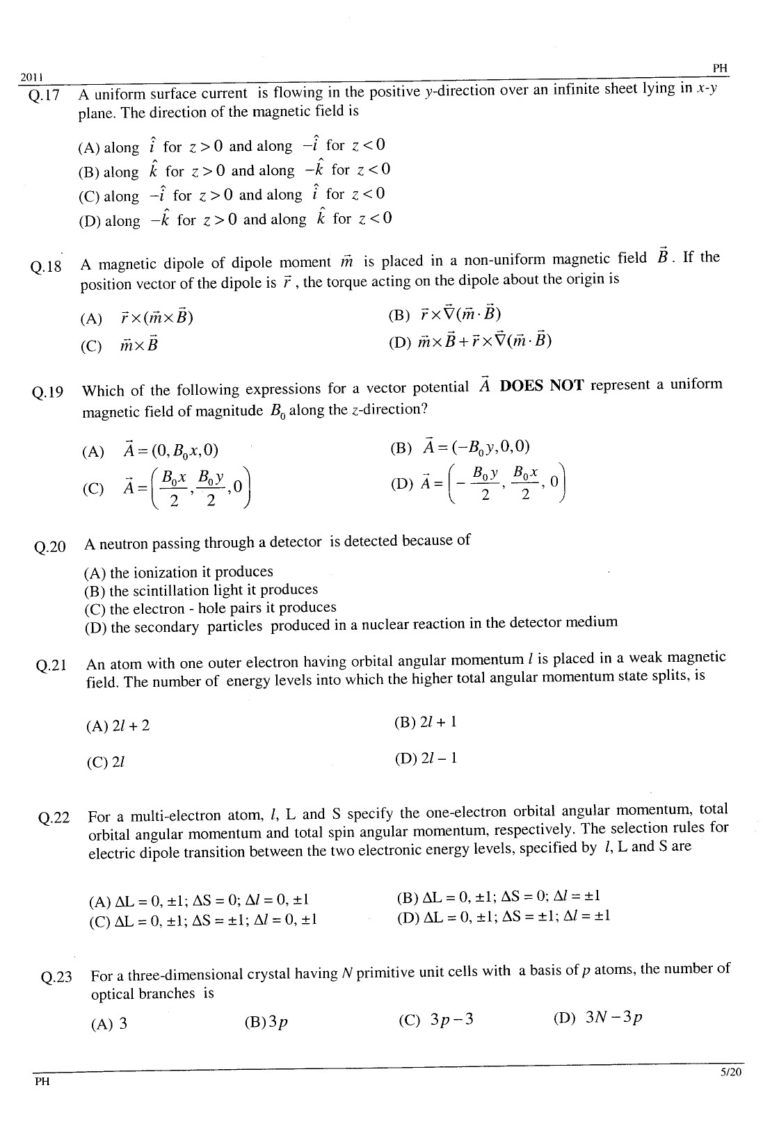 GATE Exam Question Paper 2011 Physics 5