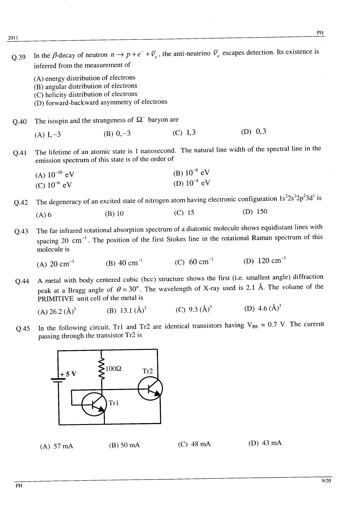 GATE Exam Question Paper 2011 Physics 9