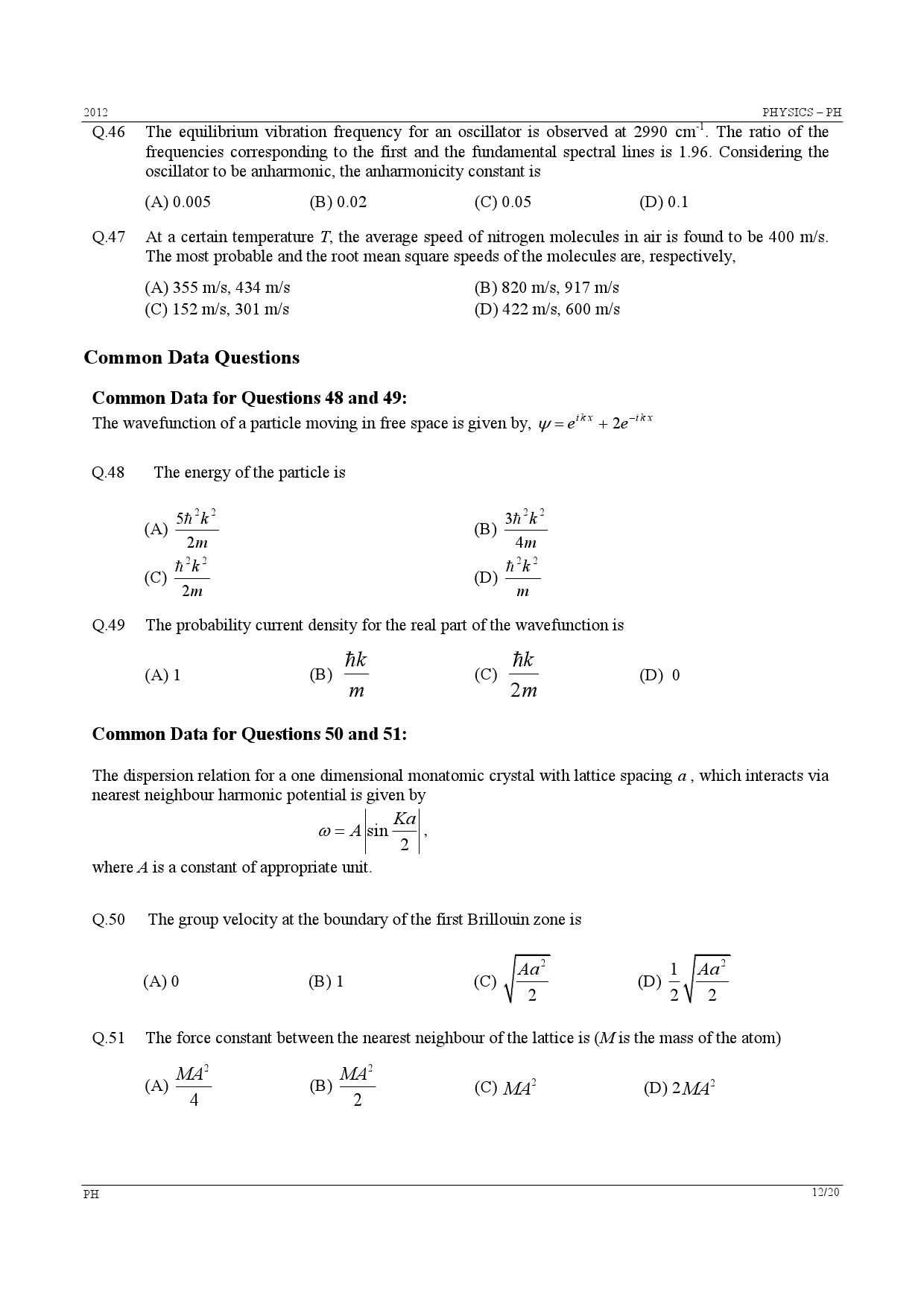 GATE Exam Question Paper 2012 Physics 12