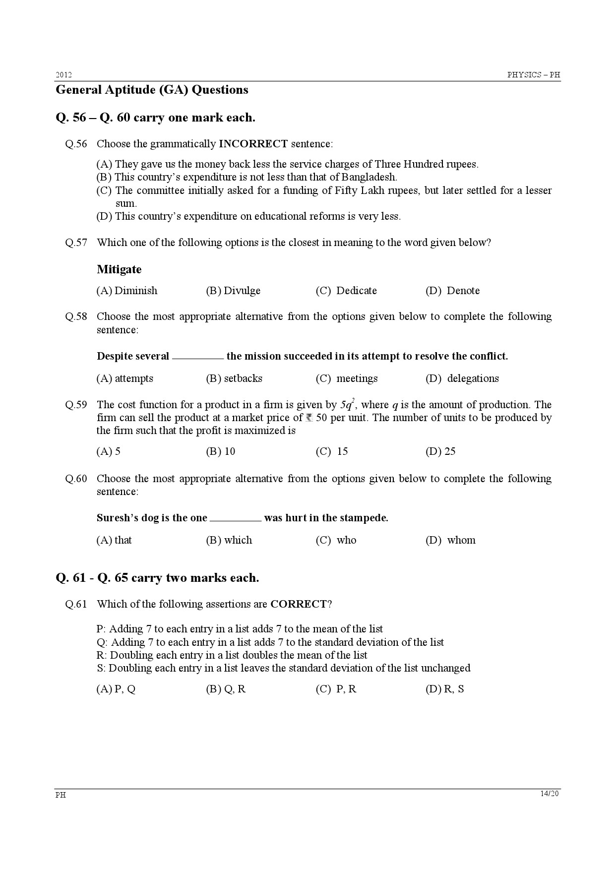 GATE Exam Question Paper 2012 Physics 14
