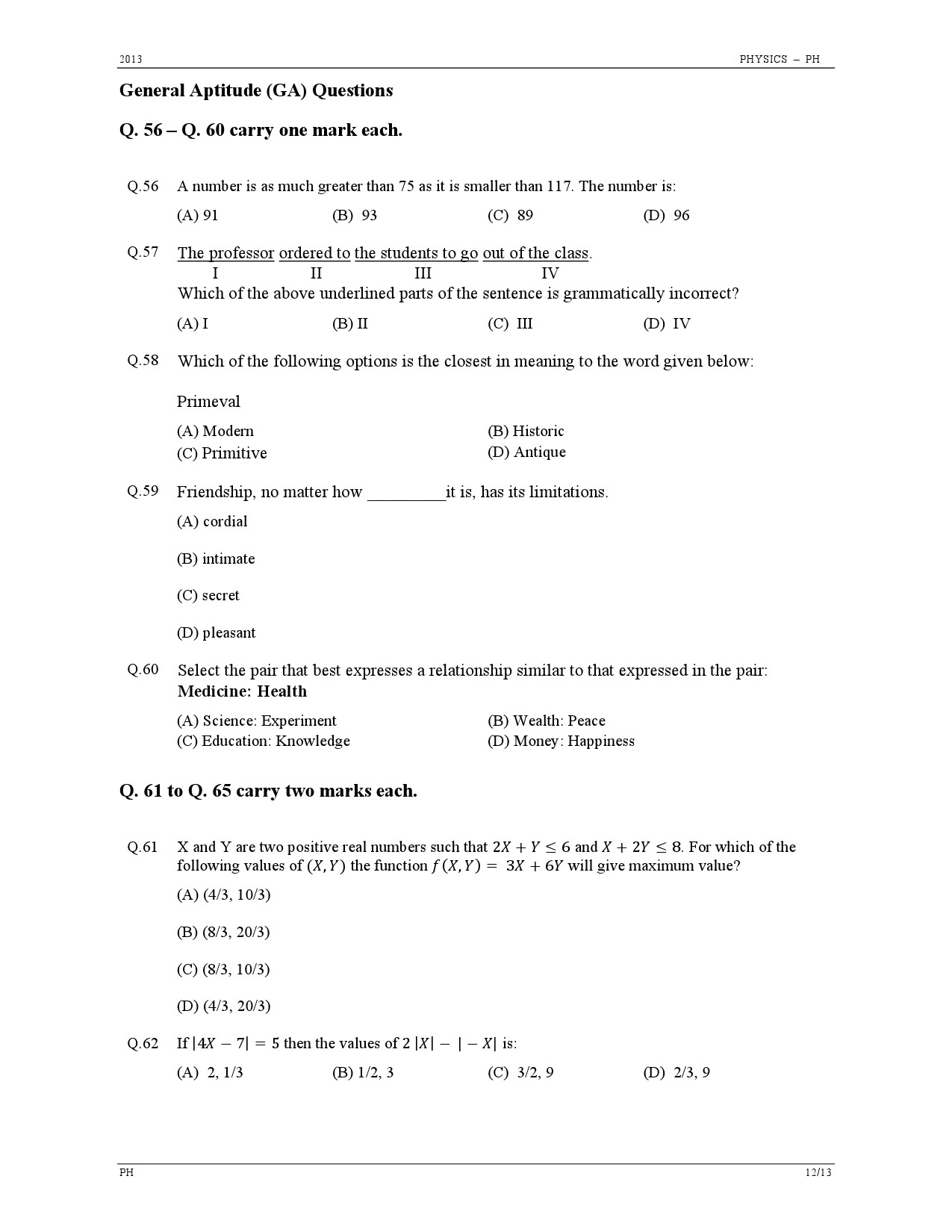 GATE Exam Question Paper 2013 Physics 12