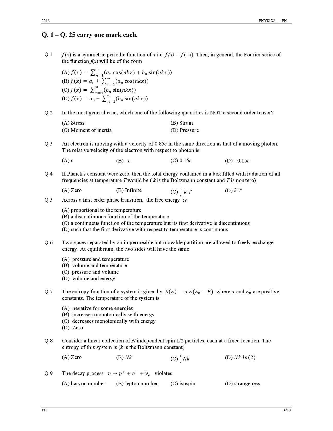 GATE Exam Question Paper 2013 Physics 4