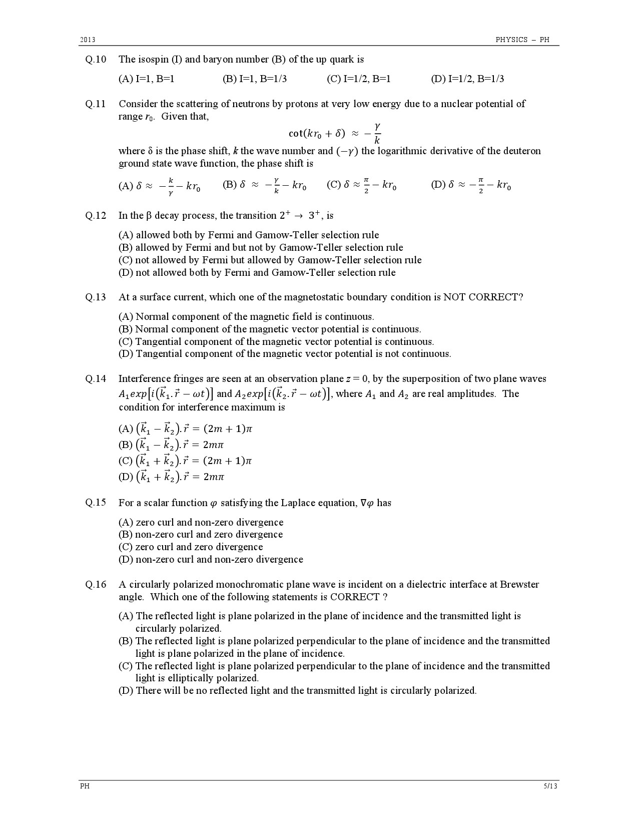 GATE Exam Question Paper 2013 Physics 5