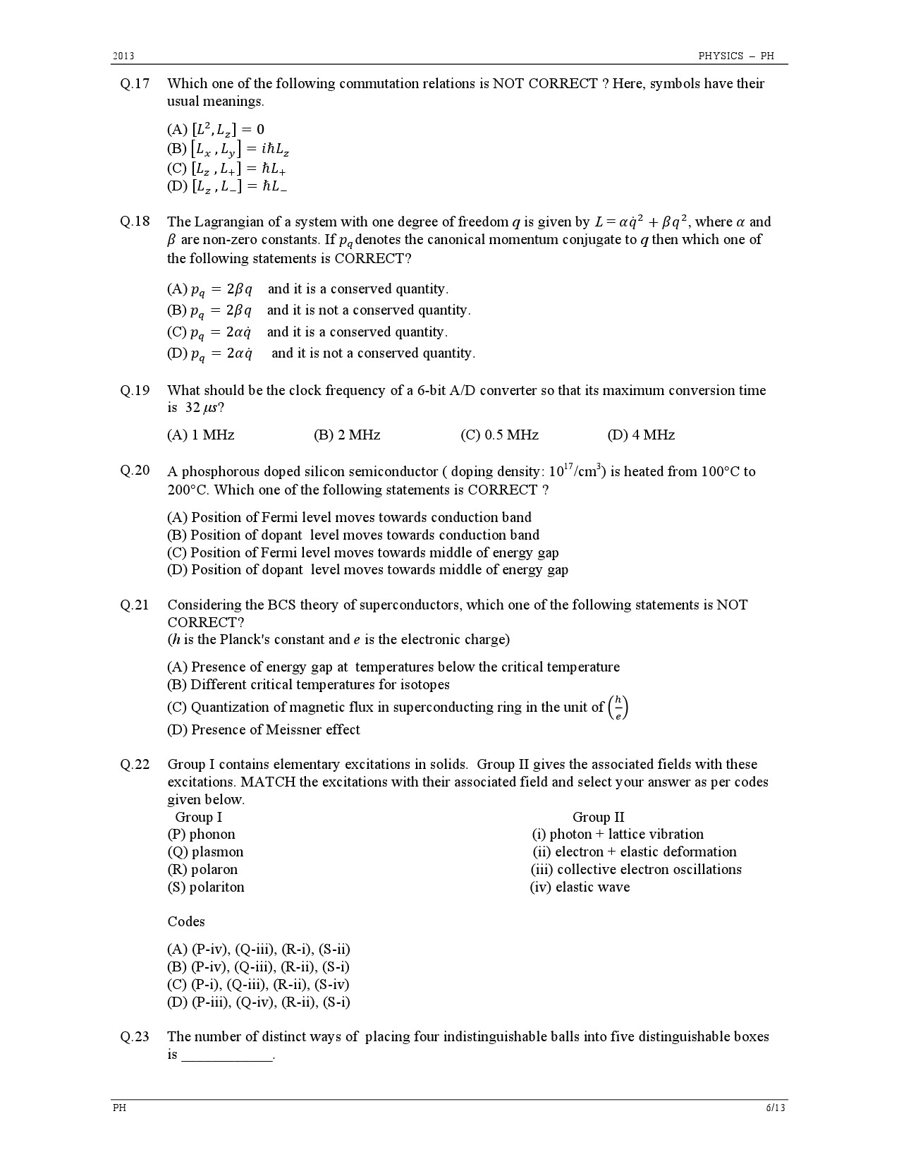 GATE Exam Question Paper 2013 Physics 6