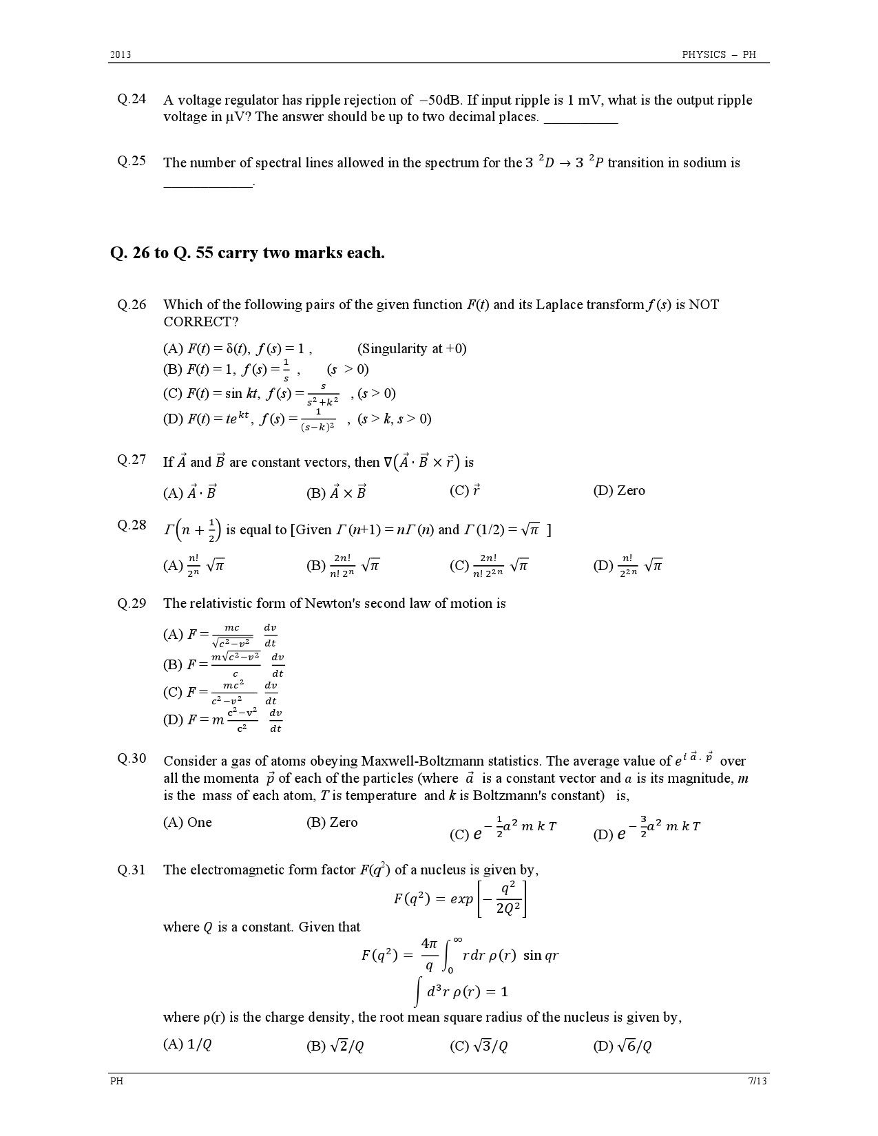 GATE Exam Question Paper 2013 Physics 7