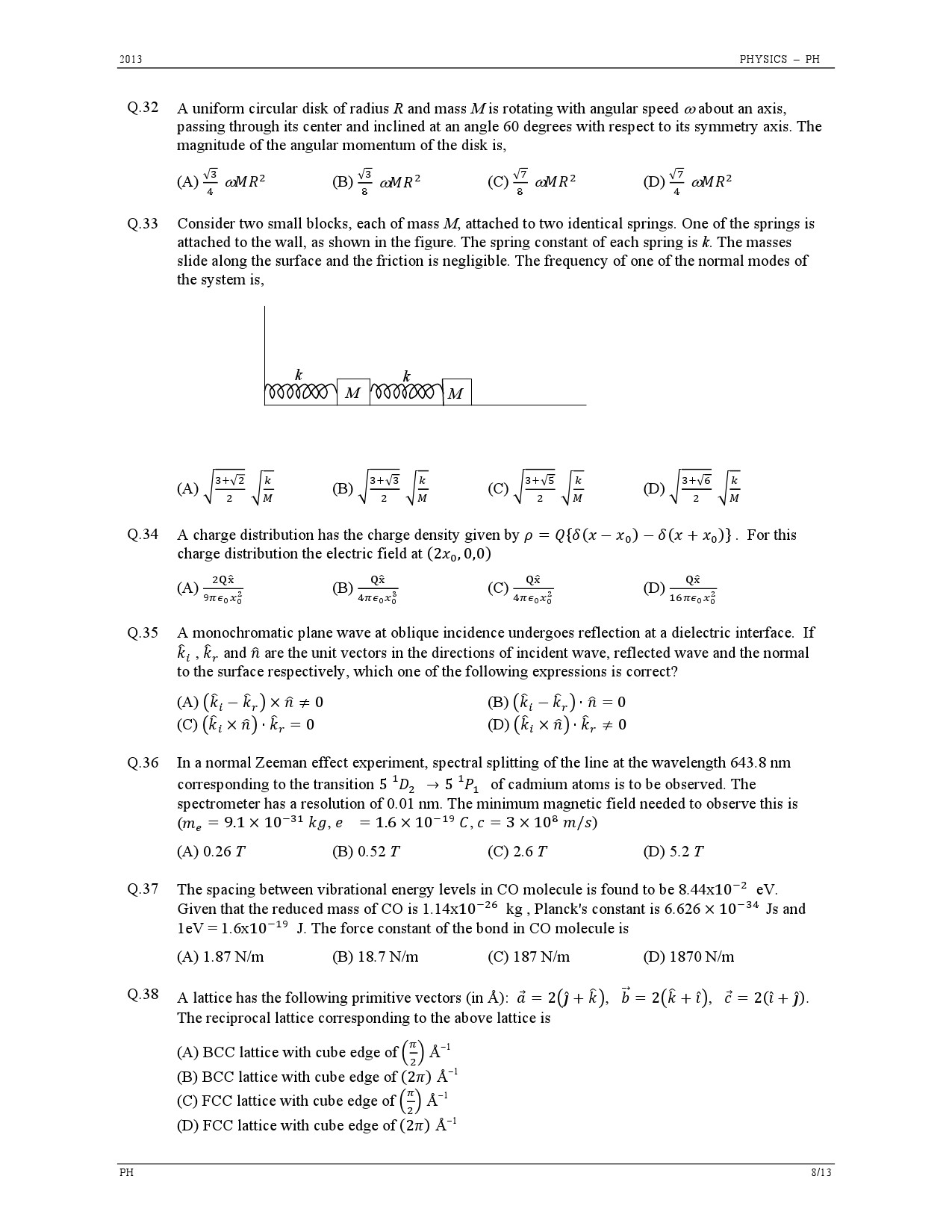 GATE Exam Question Paper 2013 Physics 8