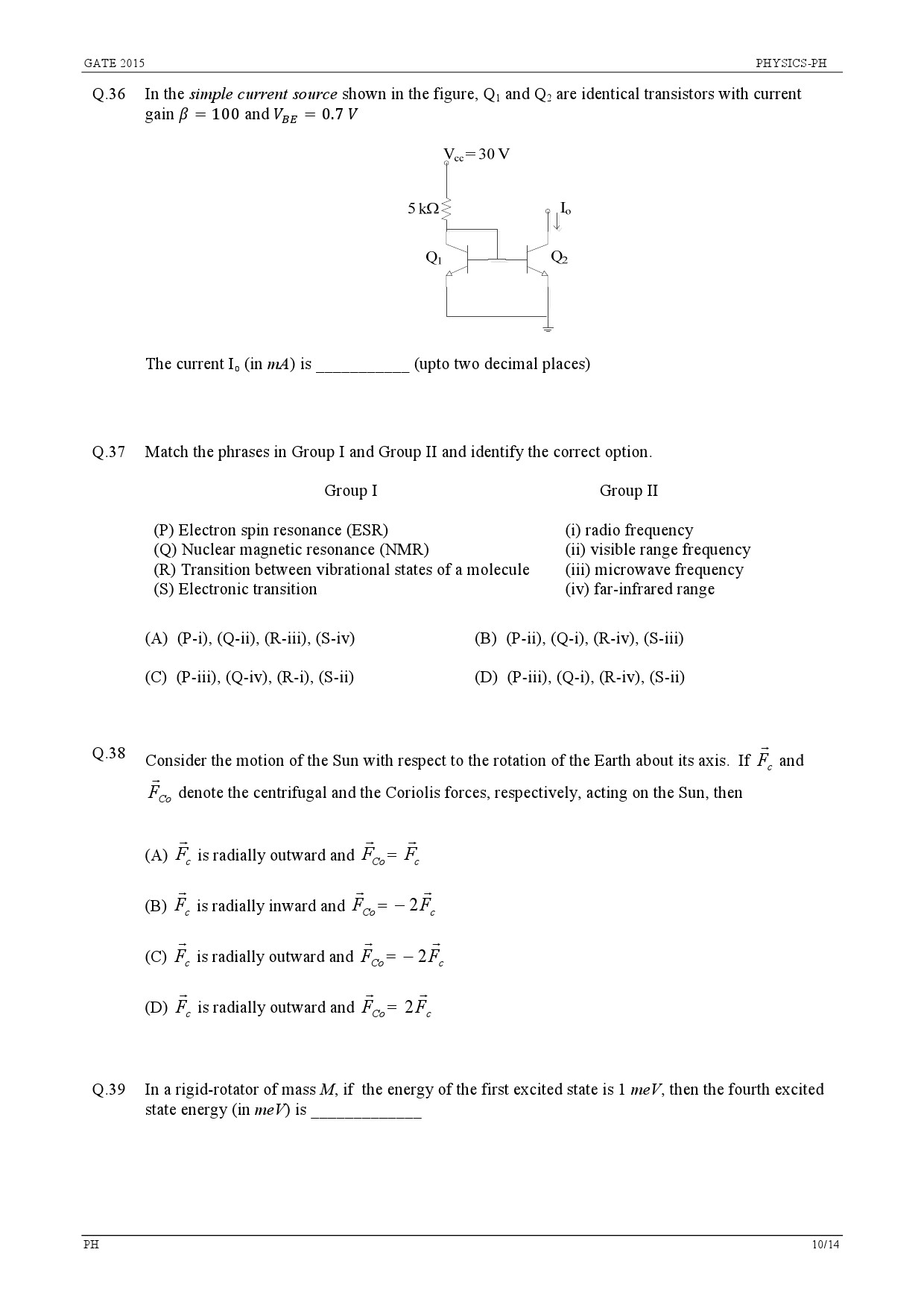 GATE Exam Question Paper 2015 Physics 10