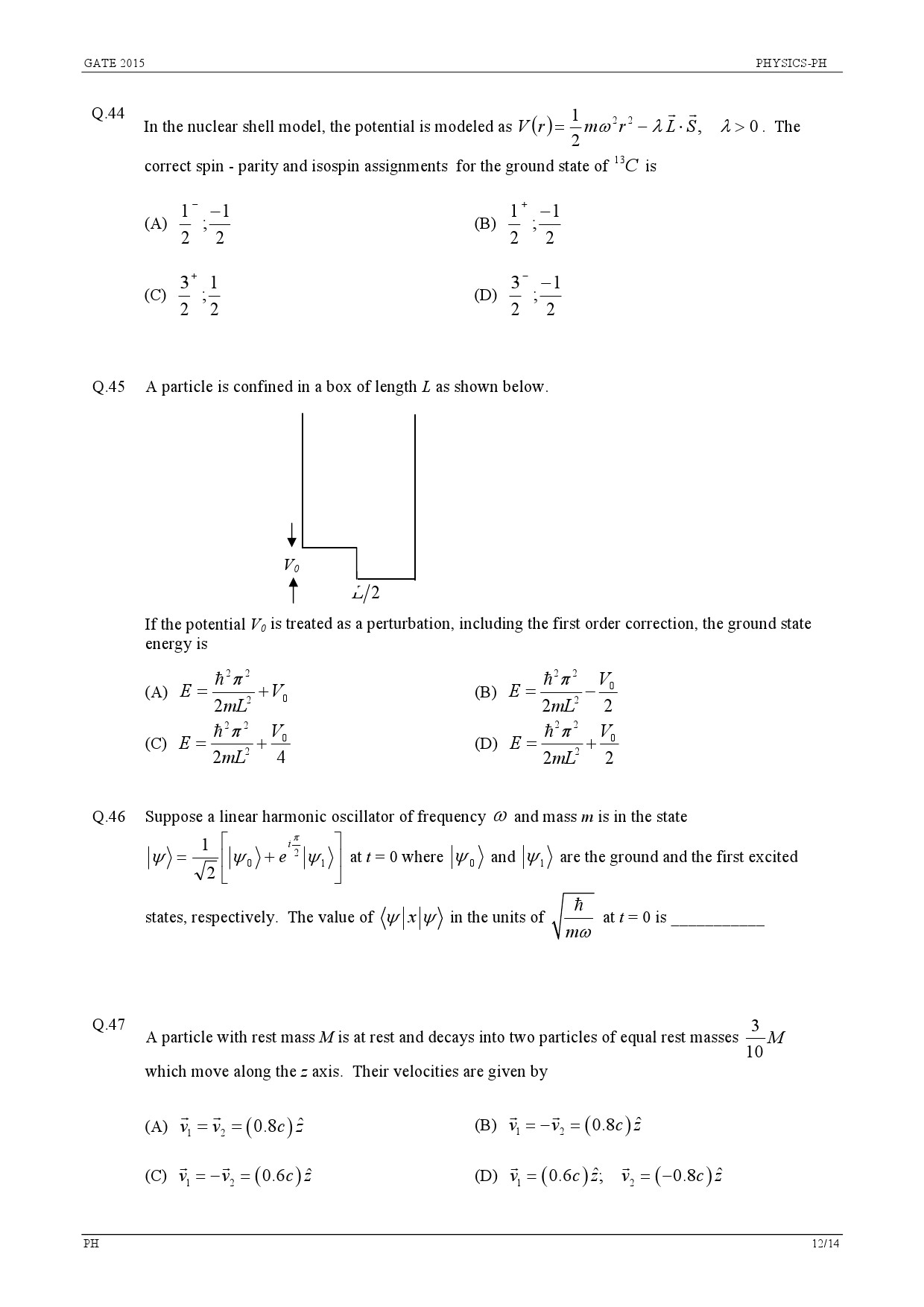 GATE Exam Question Paper 2015 Physics 12