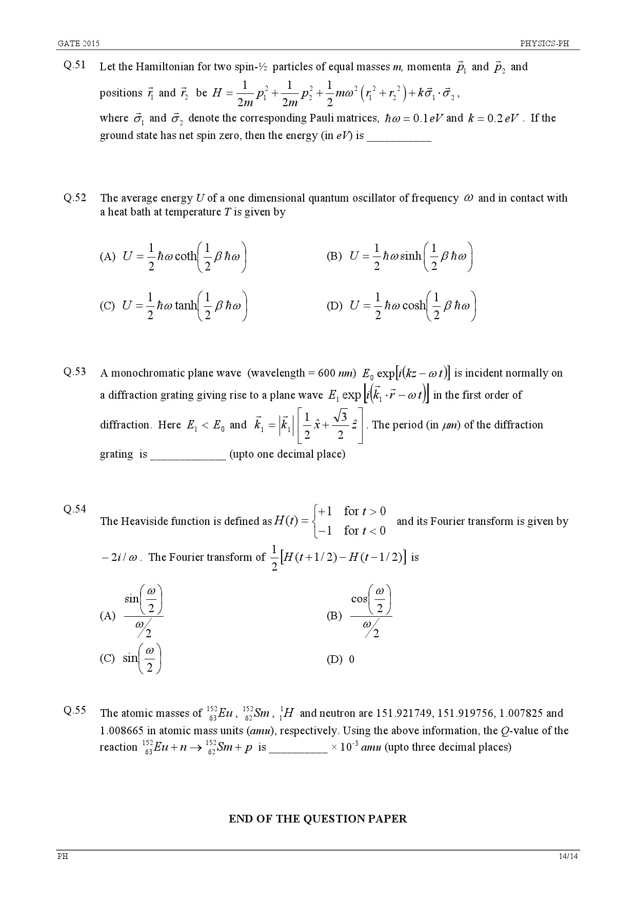 GATE Exam Question Paper 2015 Physics 14