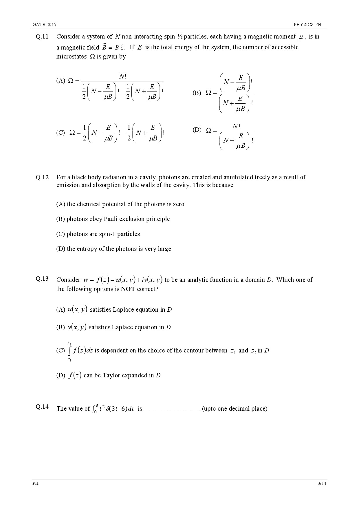 GATE Exam Question Paper 2015 Physics 3
