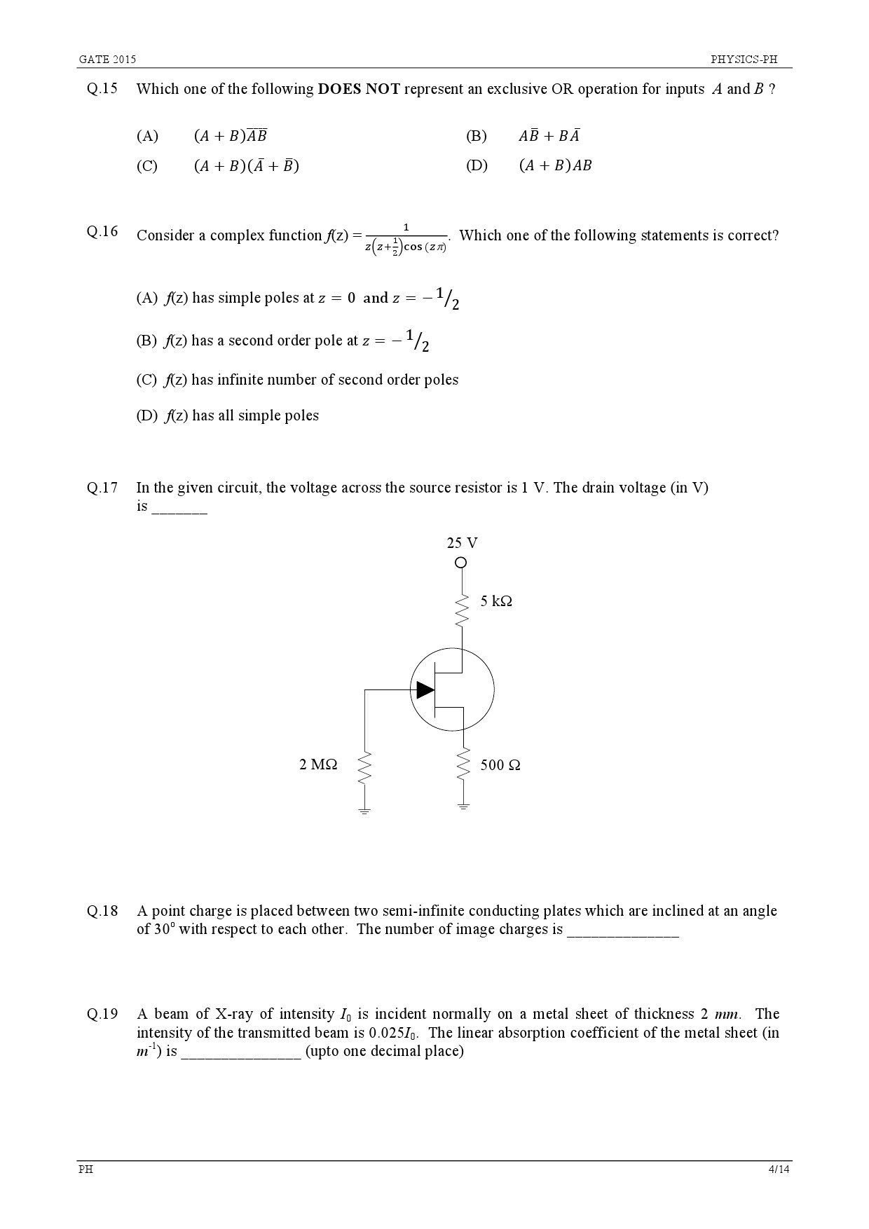 GATE Exam Question Paper 2015 Physics 4