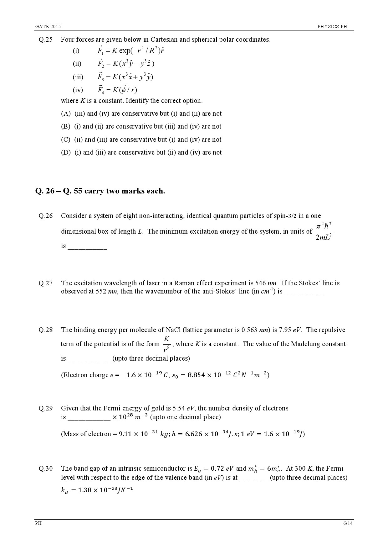 GATE Exam Question Paper 2015 Physics 6