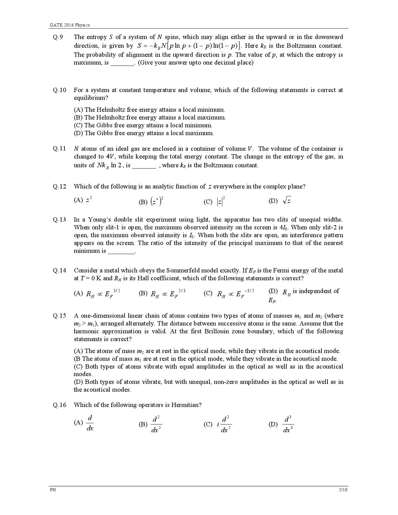 GATE Exam Question Paper 2016 Physics 5