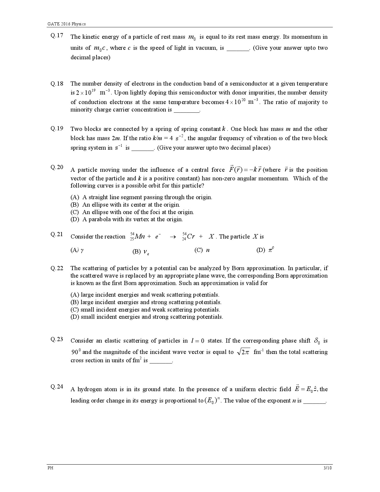 GATE Exam Question Paper 2016 Physics 6