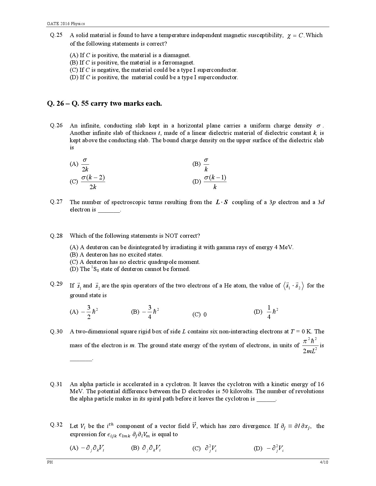GATE Exam Question Paper 2016 Physics 7