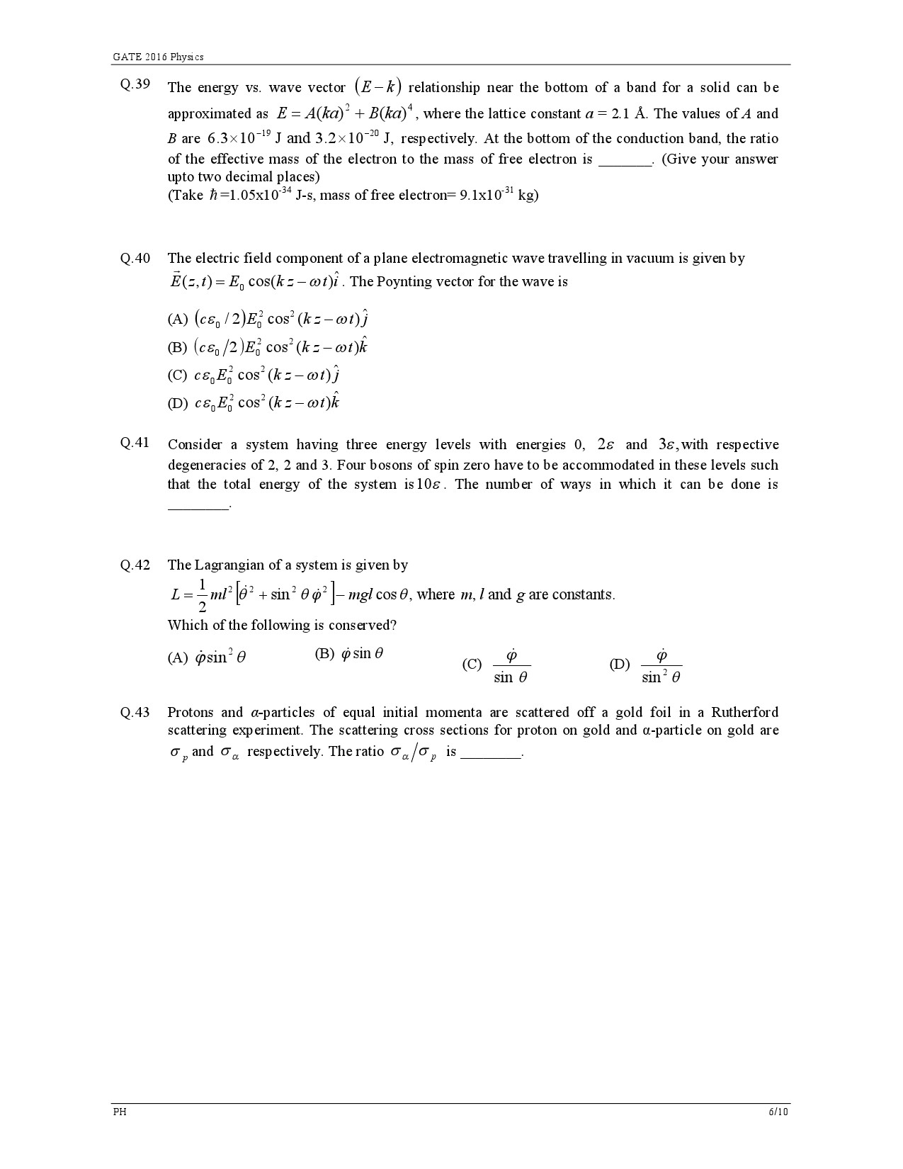 GATE Exam Question Paper 2016 Physics 9