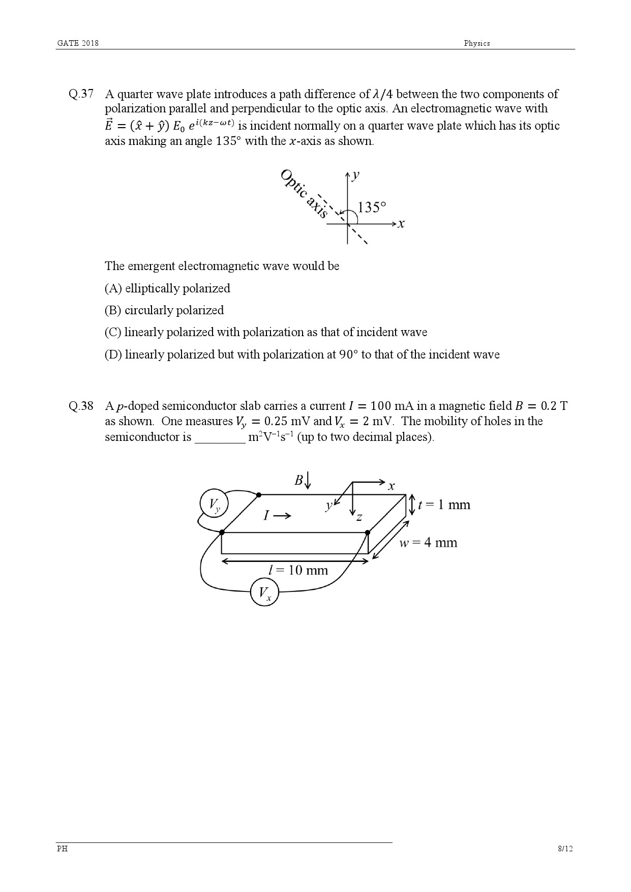 GATE Exam Question Paper 2018 Physics 10