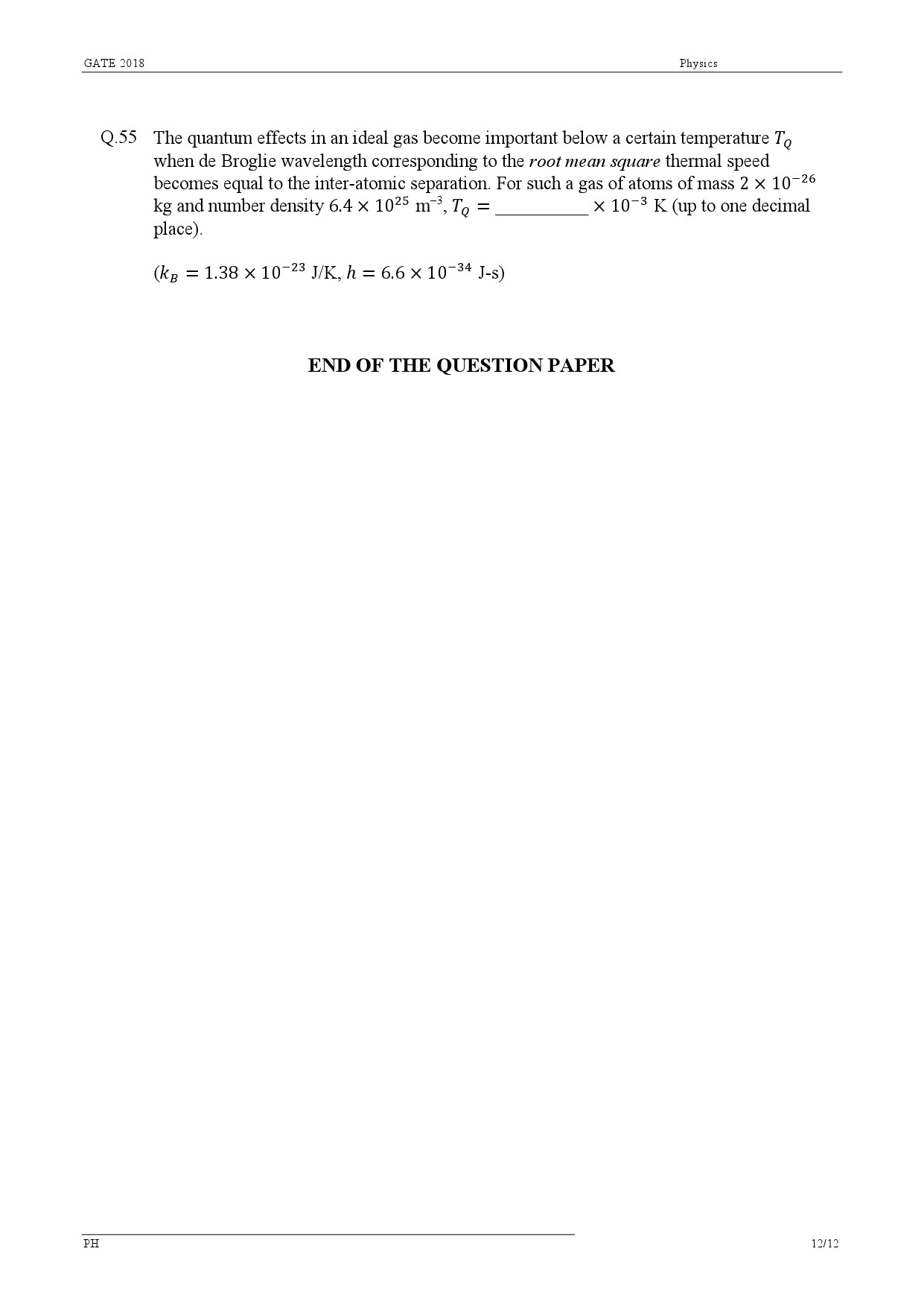 GATE Exam Question Paper 2018 Physics 14