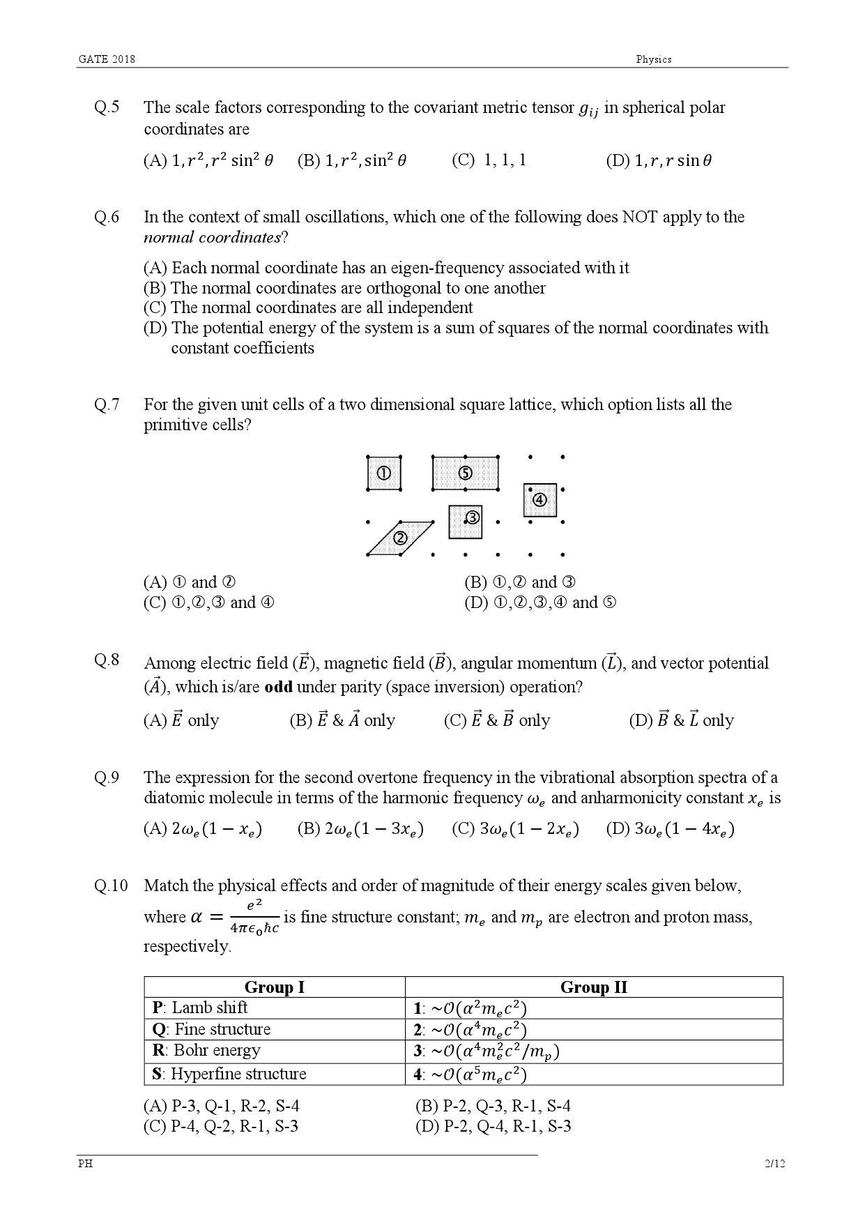 GATE Exam Question Paper 2018 Physics 4