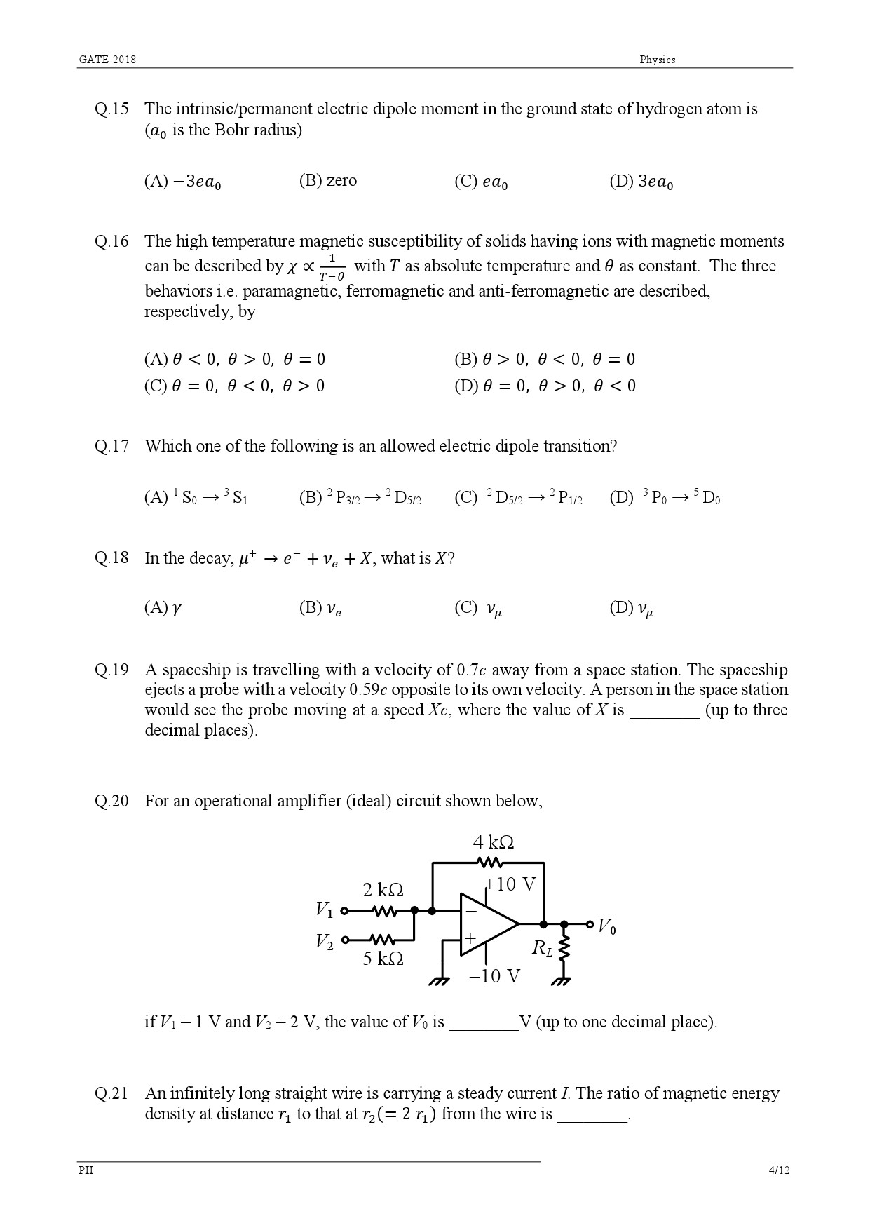 GATE Exam Question Paper 2018 Physics 6